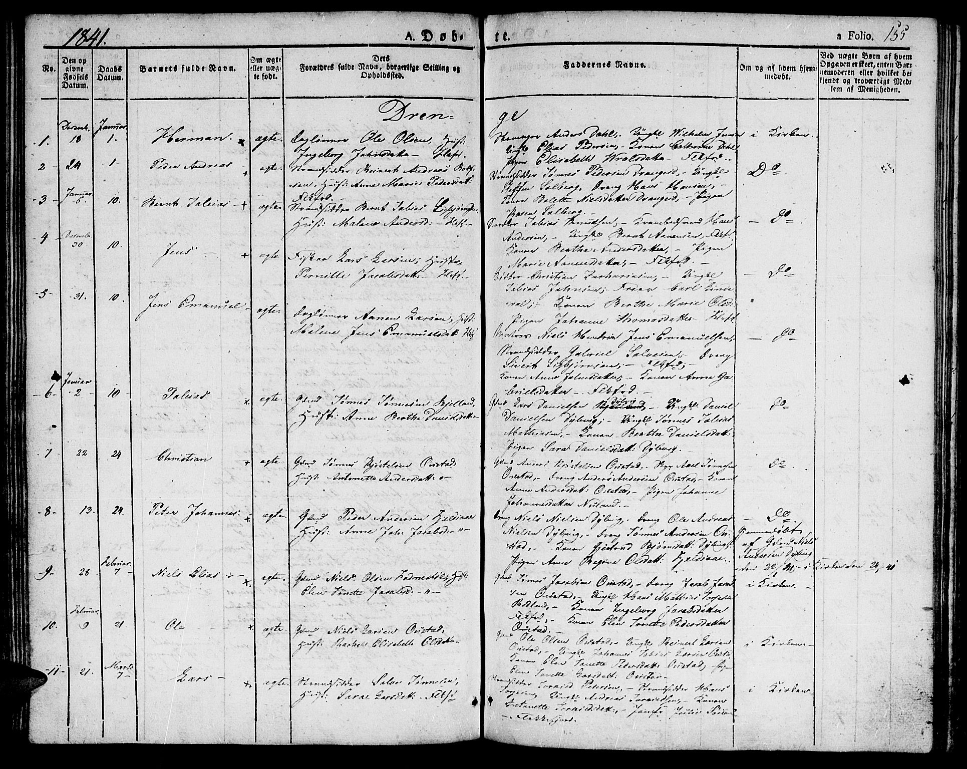 Flekkefjord sokneprestkontor, SAK/1111-0012/F/Fb/Fbc/L0004: Parish register (copy) no. B 4, 1827-1846, p. 155