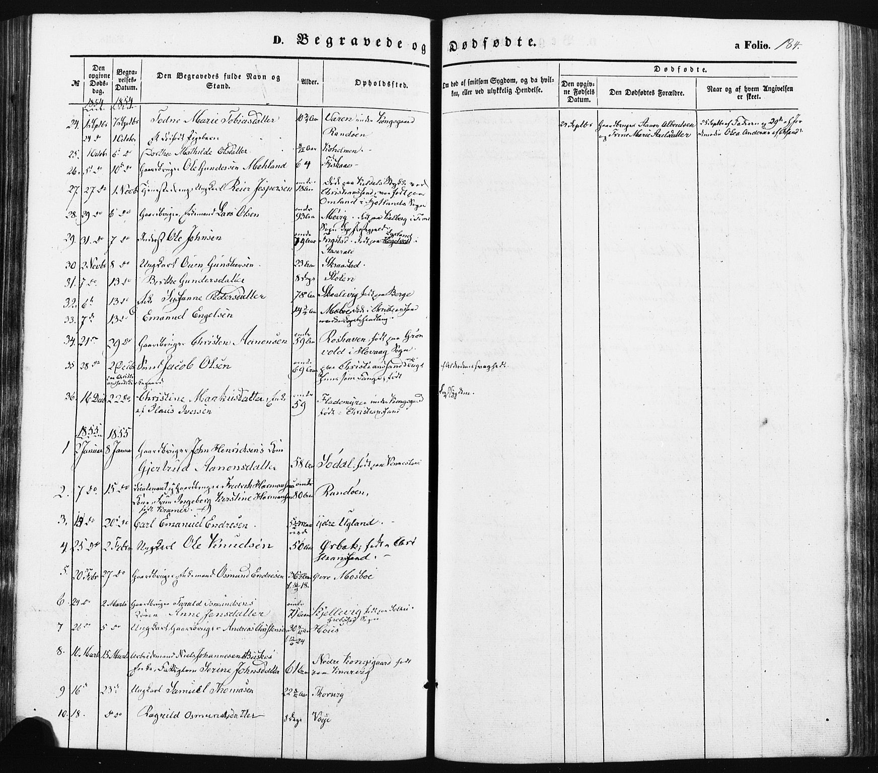 Oddernes sokneprestkontor, SAK/1111-0033/F/Fa/Faa/L0007: Parish register (official) no. A 7, 1851-1863, p. 184