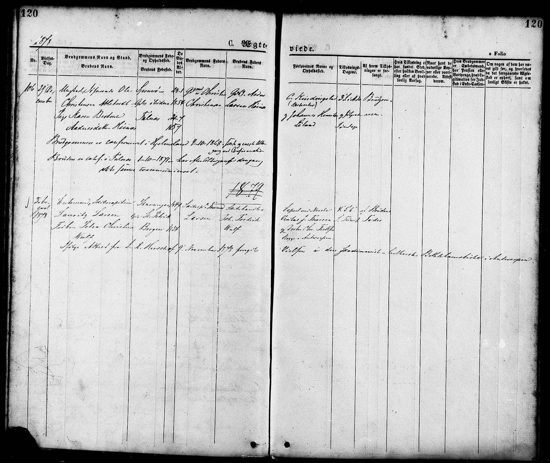 St. Petri sokneprestkontor, AV/SAST-A-101813/001/30/30BA/L0010: Parish register (official) no. A 10, 1869-1878, p. 120