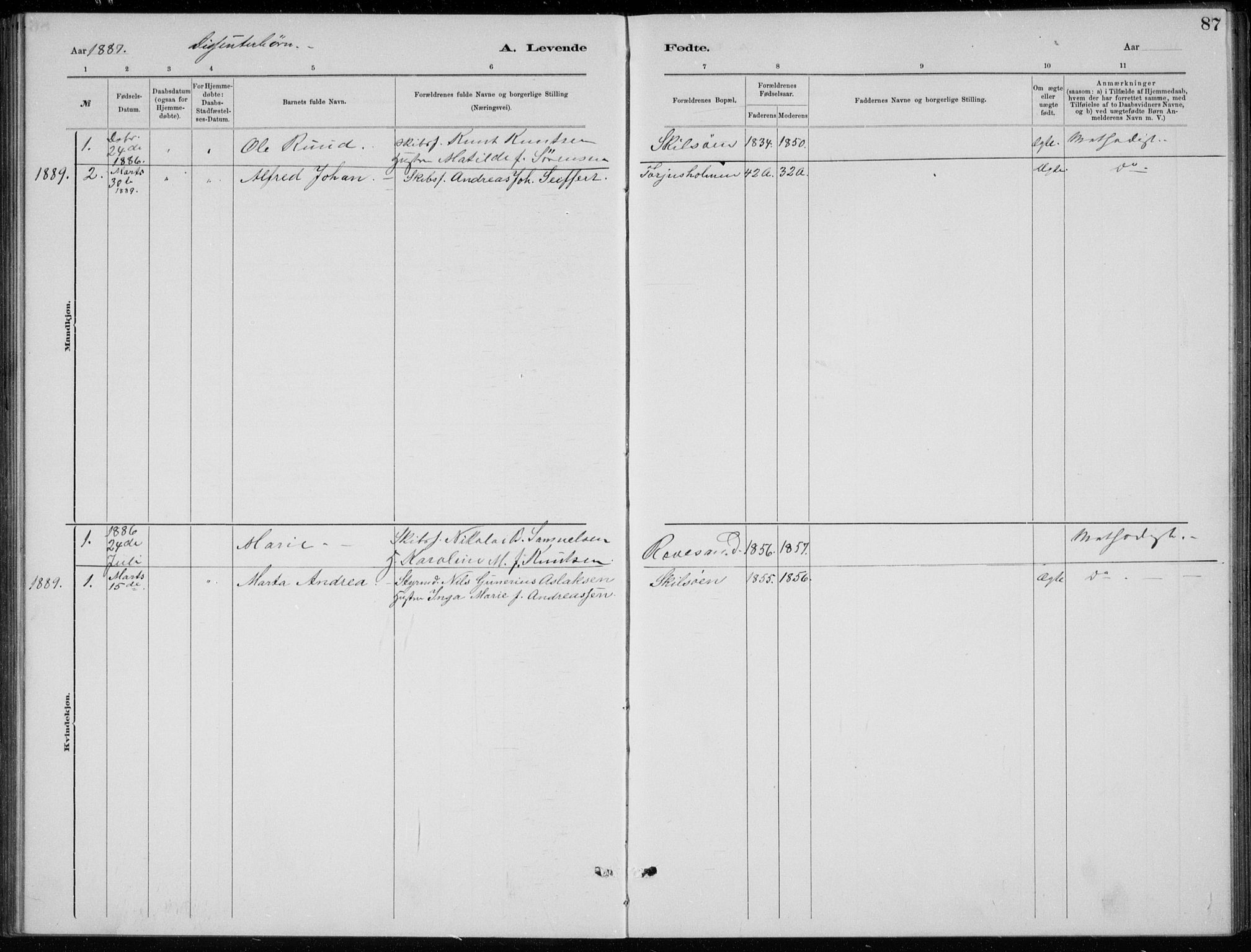 Tromøy sokneprestkontor, SAK/1111-0041/F/Fb/L0005: Parish register (copy) no. B 5, 1877-1891, p. 87