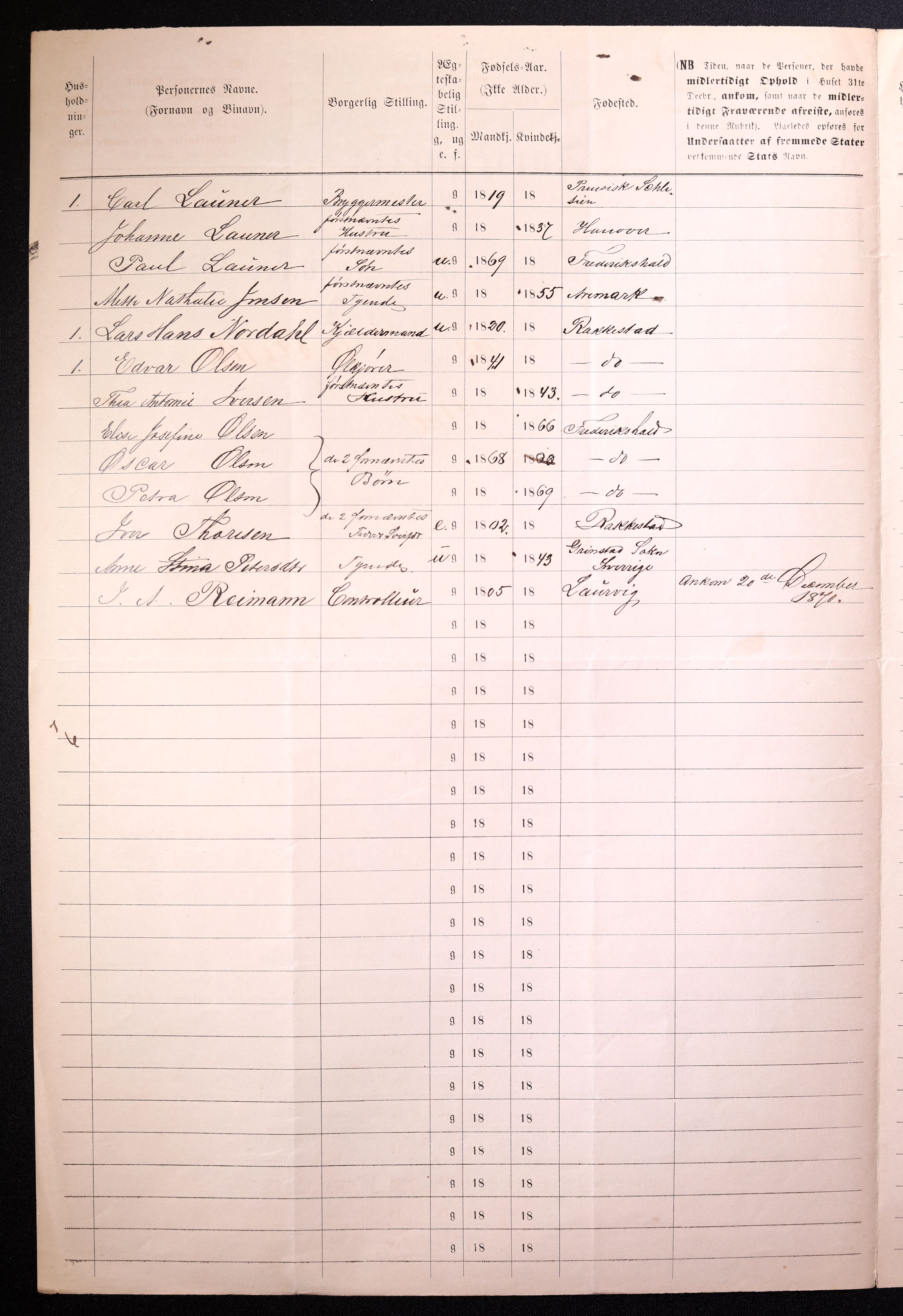 RA, 1870 census for 0101 Fredrikshald, 1870, p. 760