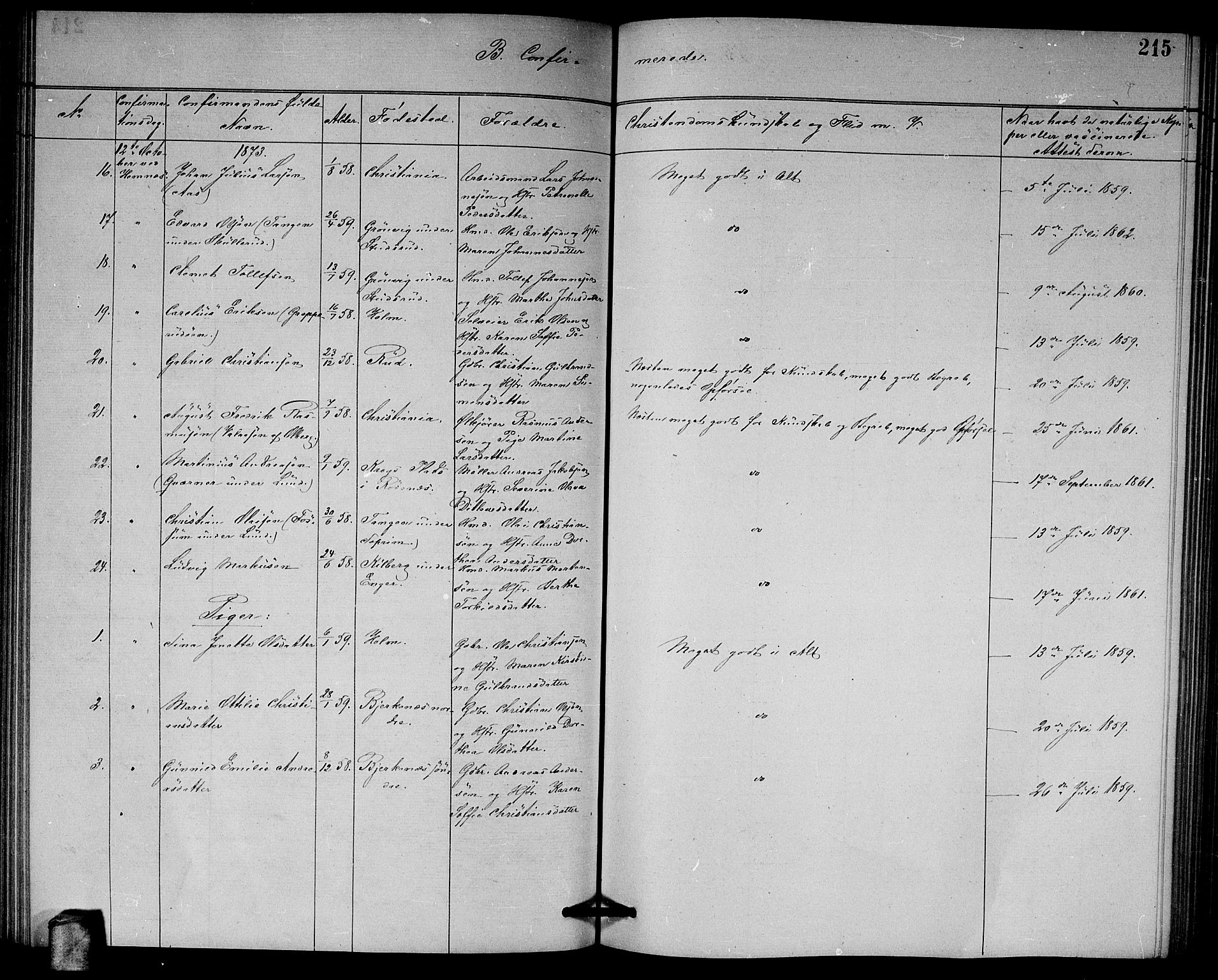 Høland prestekontor Kirkebøker, AV/SAO-A-10346a/G/Ga/L0006: Parish register (copy) no. I 6, 1869-1879, p. 215