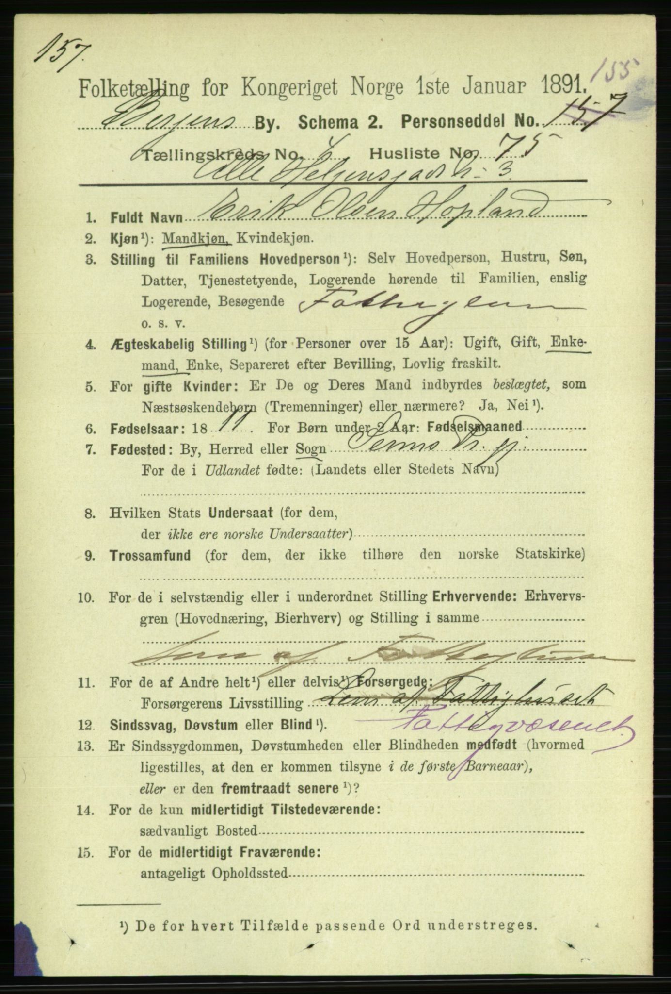 RA, 1891 Census for 1301 Bergen, 1891, p. 13686