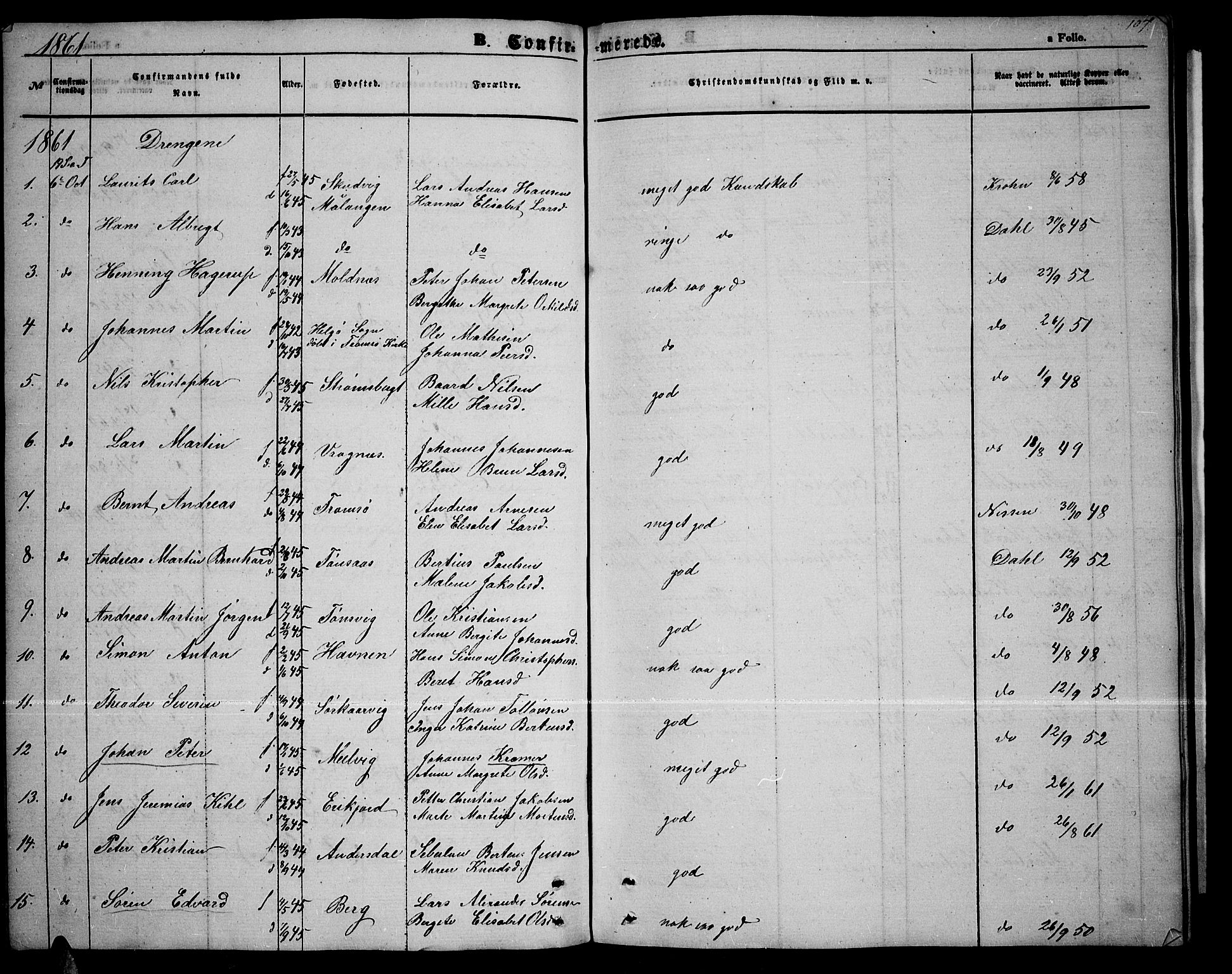 Tromsøysund sokneprestkontor, SATØ/S-1304/G/Gb/L0001klokker: Parish register (copy) no. 1, 1857-1869, p. 107