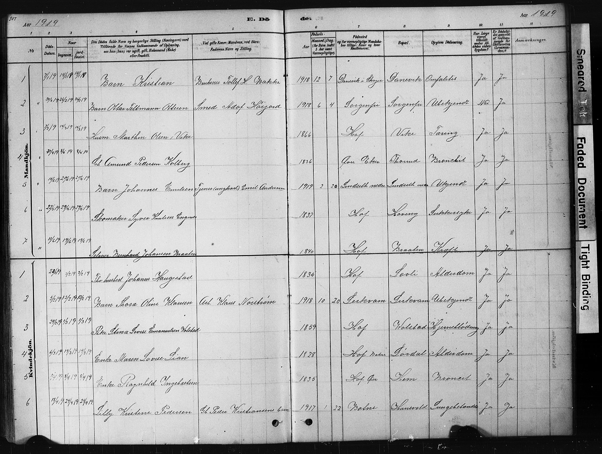 Hof kirkebøker, AV/SAKO-A-64/G/Ga/L0004: Parish register (copy) no. I 4, 1878-1930, p. 307