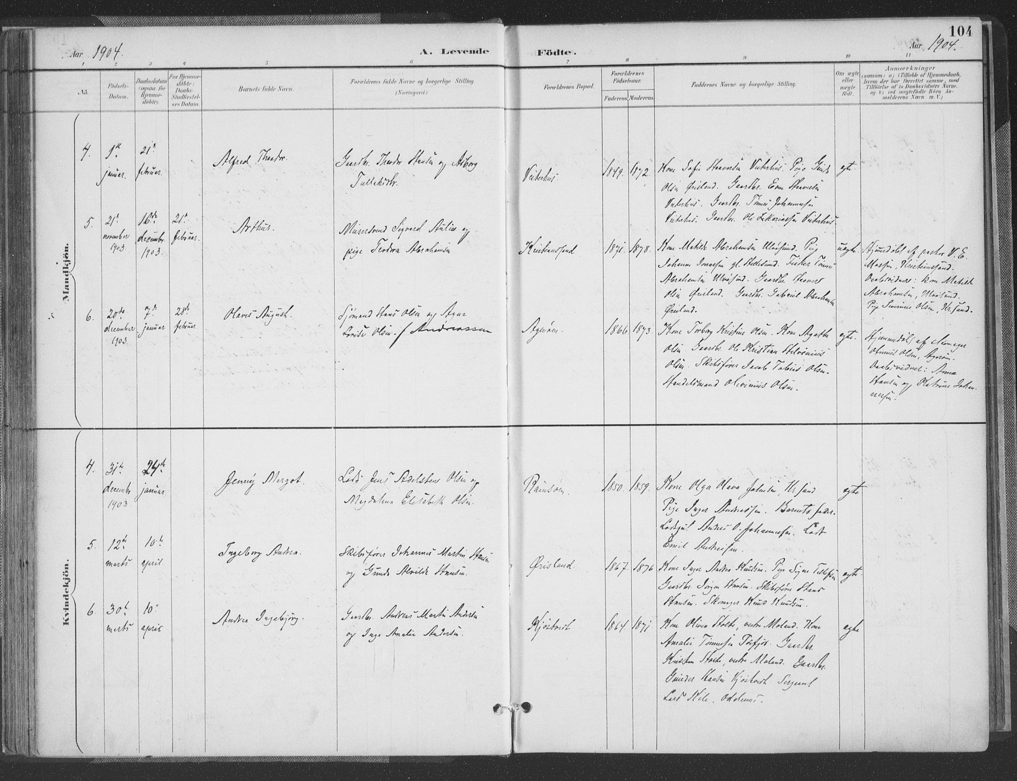 Høvåg sokneprestkontor, SAK/1111-0025/F/Fa/L0006: Parish register (official) no. A 6, 1894-1923, p. 104