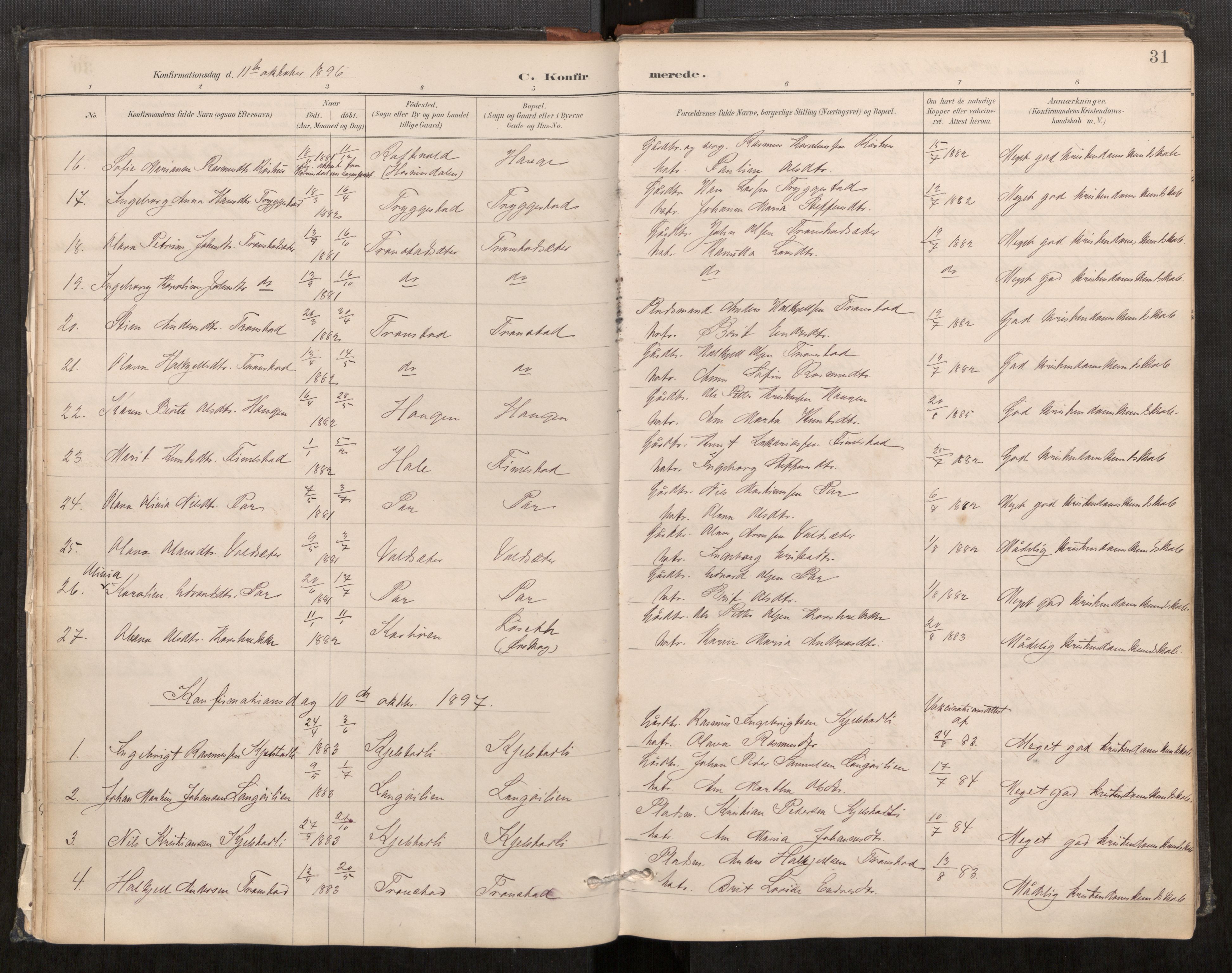 Sunnylven sokneprestkontor, SAT/A-1007: Parish register (official) no. 517A09, 1887-1910, p. 31