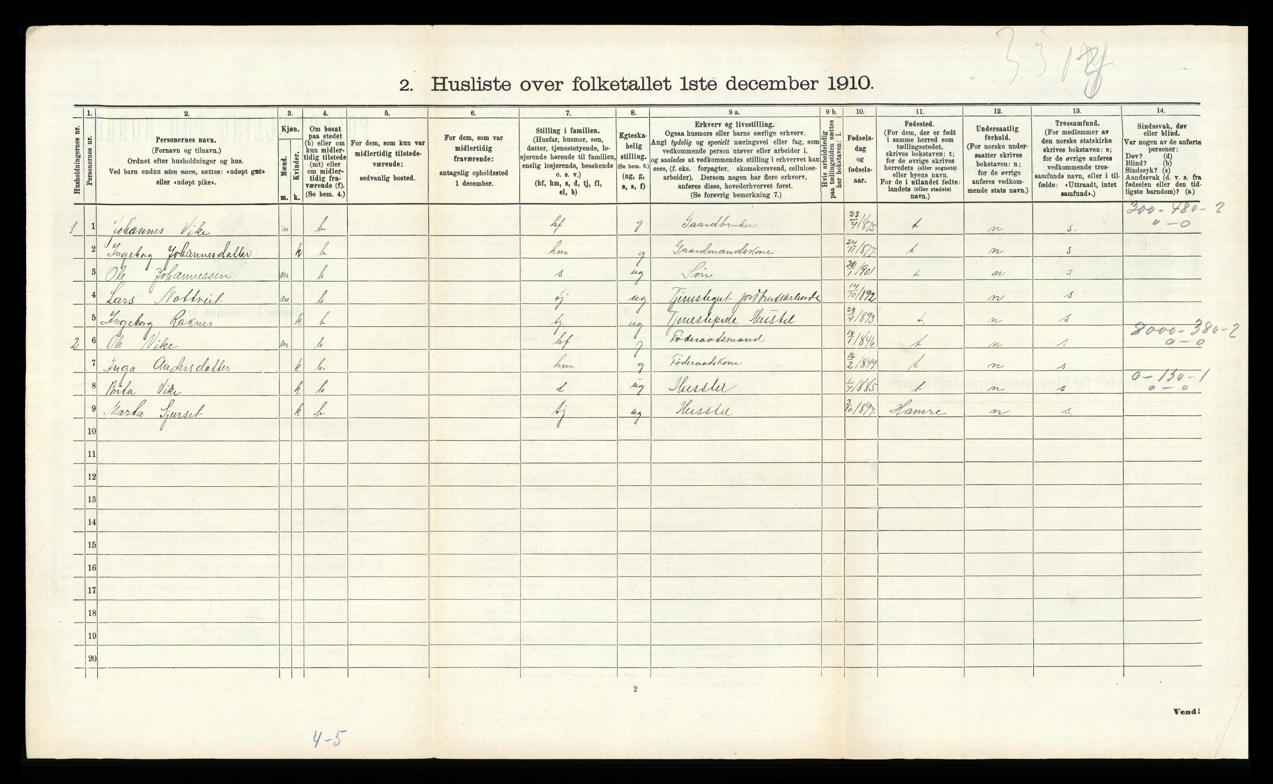 RA, 1910 census for Hosanger, 1910, p. 599