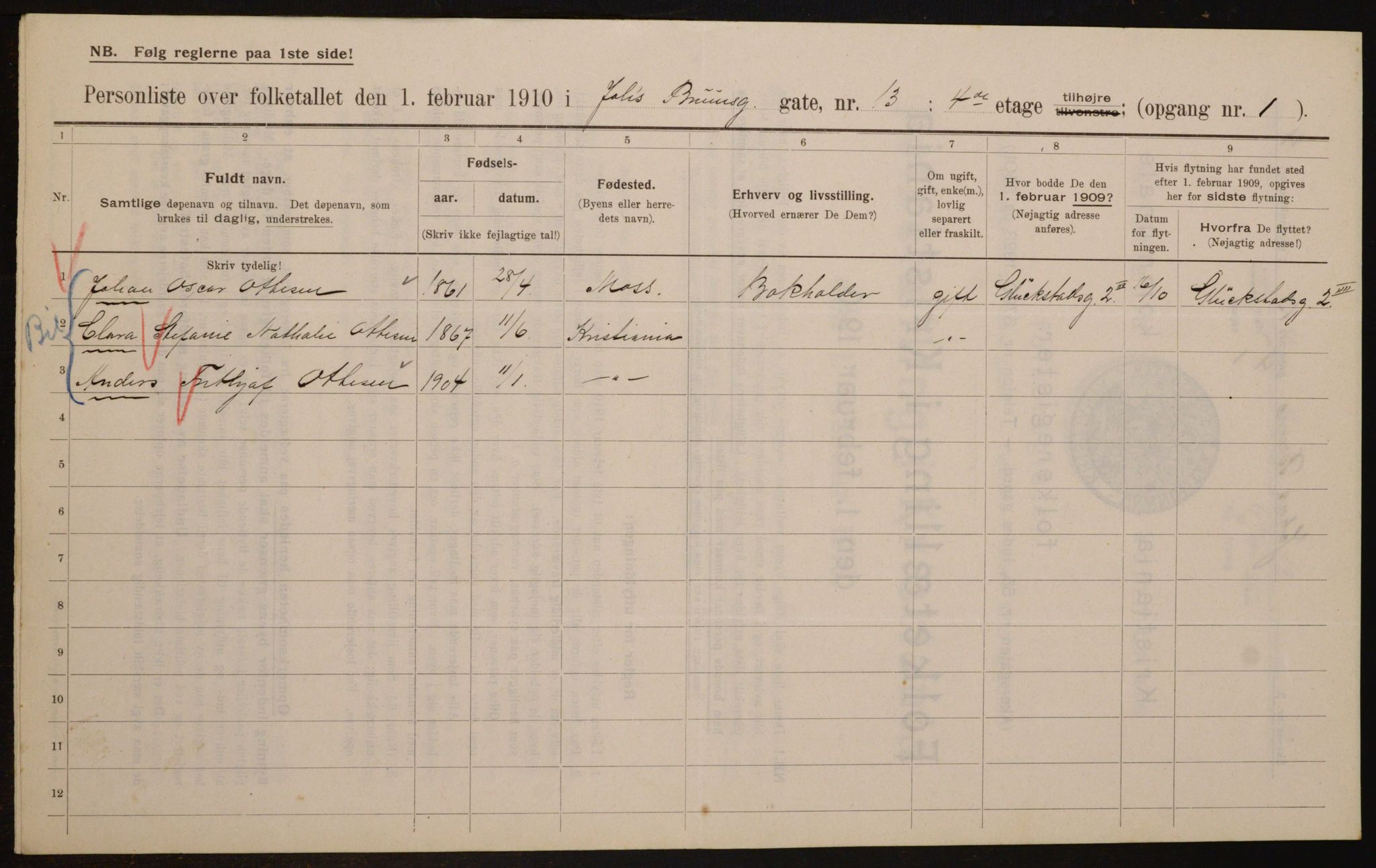 OBA, Municipal Census 1910 for Kristiania, 1910, p. 45815