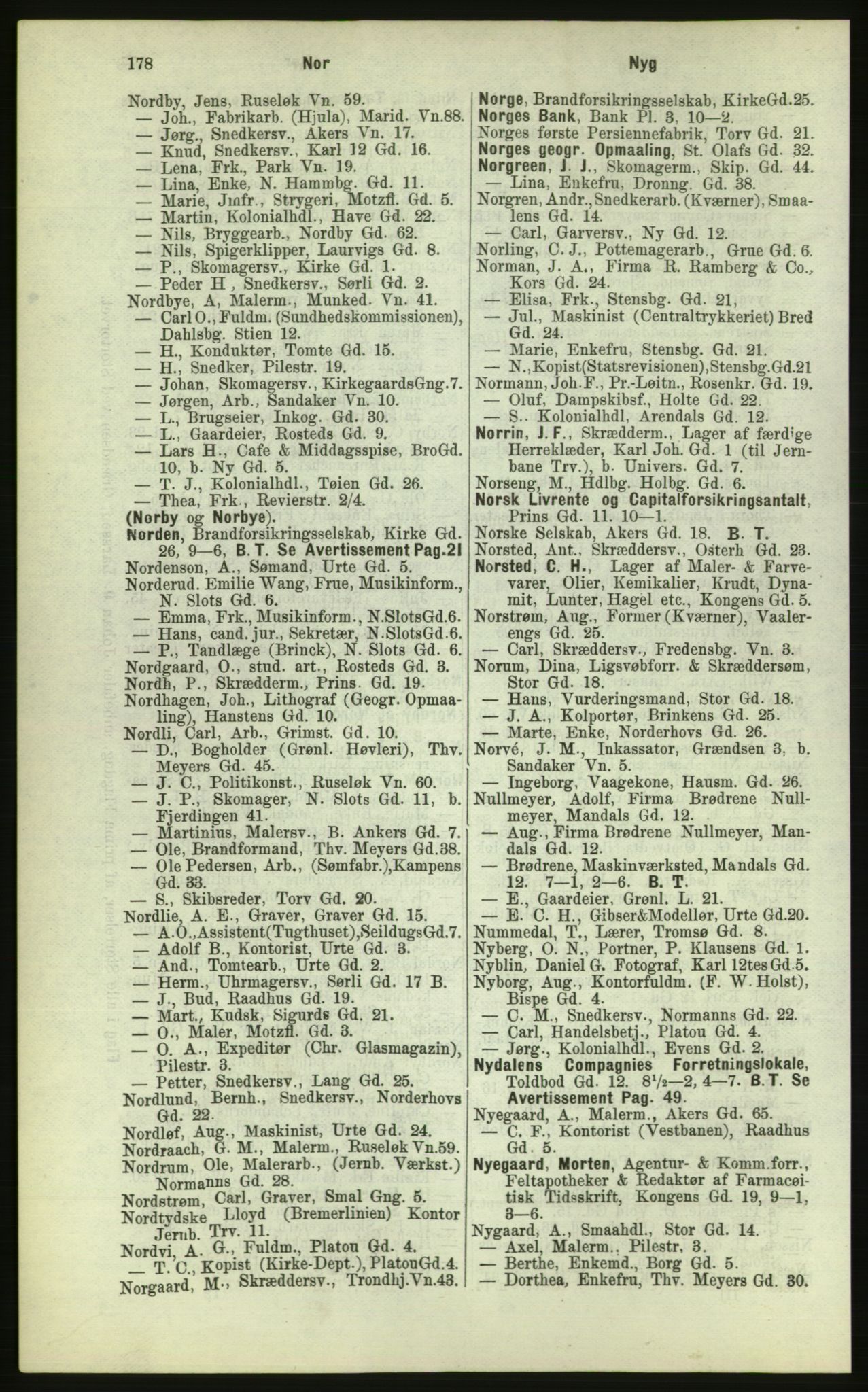 Kristiania/Oslo adressebok, PUBL/-, 1884, p. 178