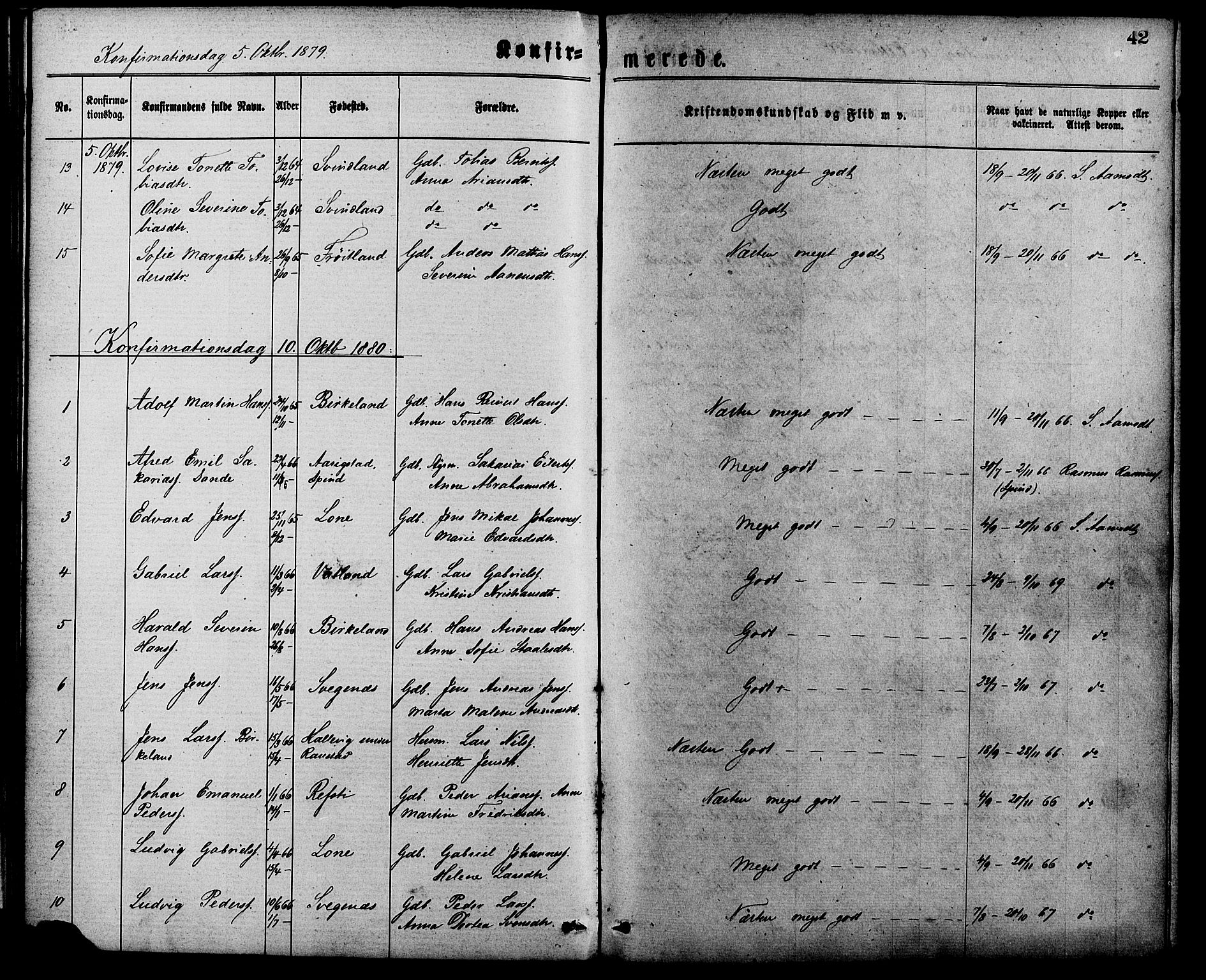 Kvinesdal sokneprestkontor, SAK/1111-0026/F/Fa/Faa/L0003: Parish register (official) no. A 3, 1877-1882, p. 42