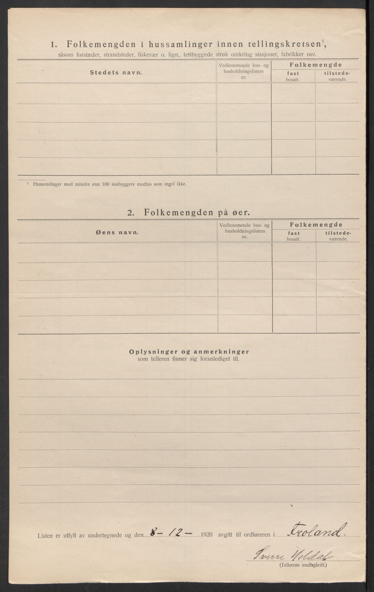 SAK, 1920 census for Froland, 1920, p. 29