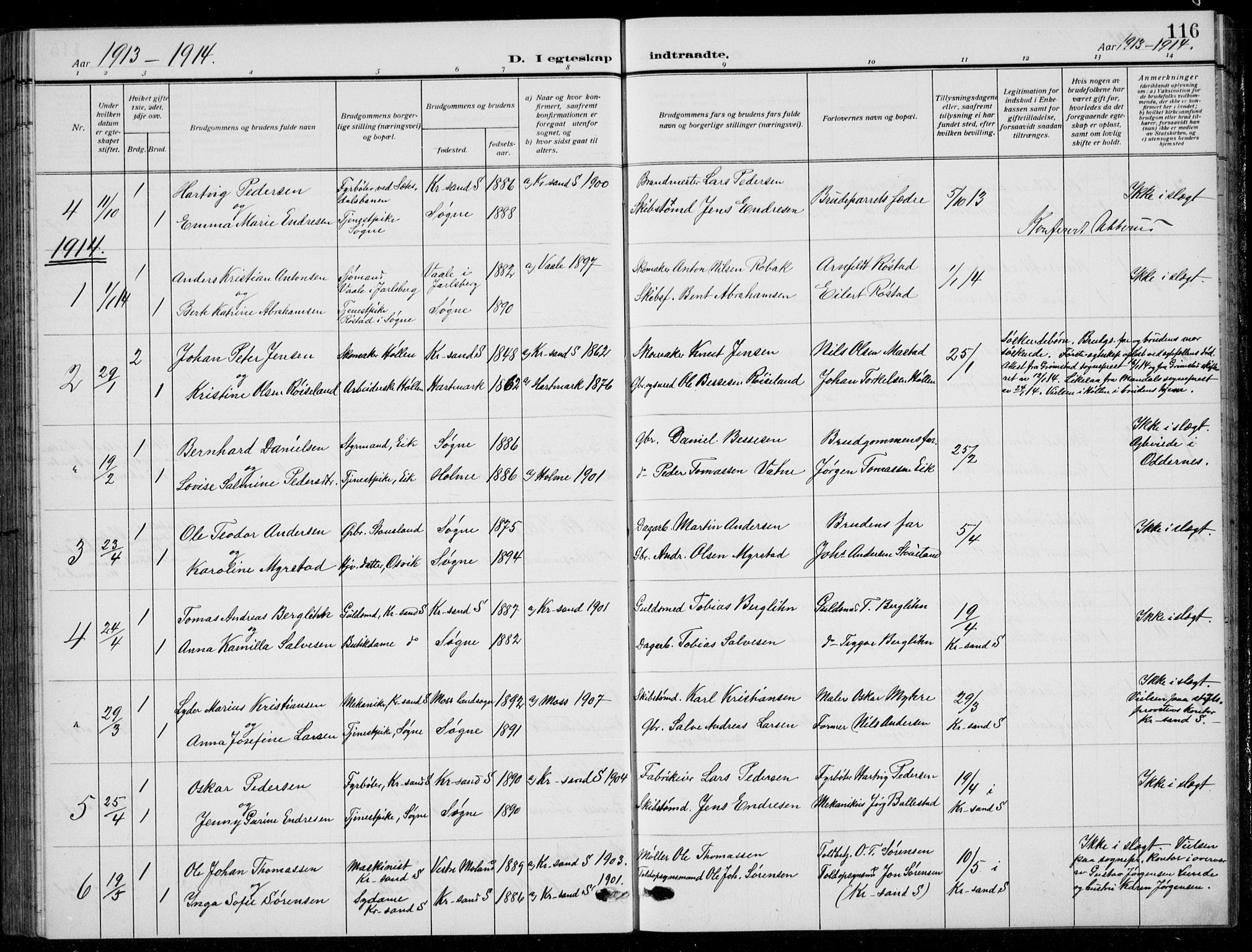 Søgne sokneprestkontor, SAK/1111-0037/F/Fb/Fbb/L0007: Parish register (copy) no. B 7, 1912-1931, p. 116