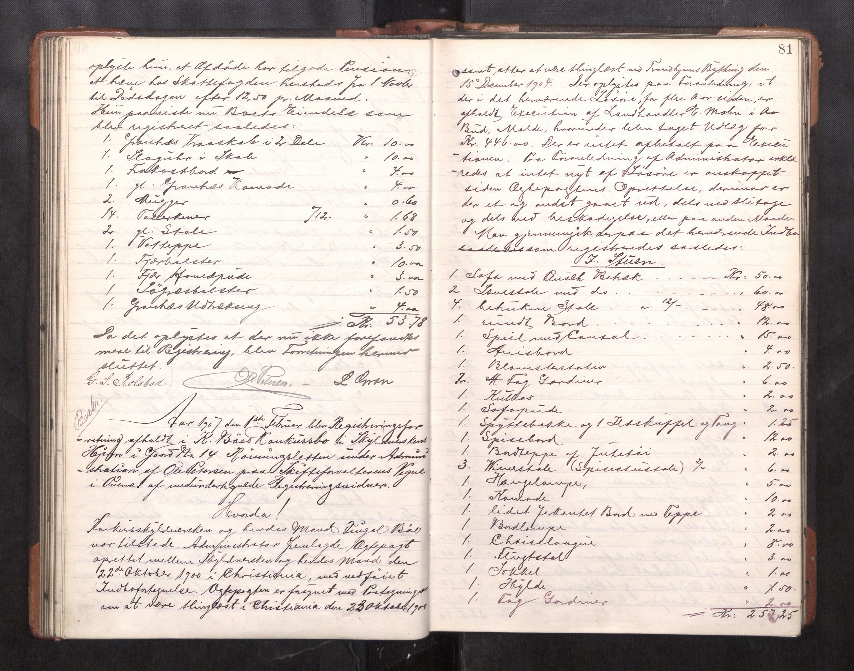 Trondheim byfogd, AV/SAT-A-0003/1/3/3C/L0025: Skifteregistreringsprotokoll - 24/1-14/7. (u/ register), 1906-1909, p. 81