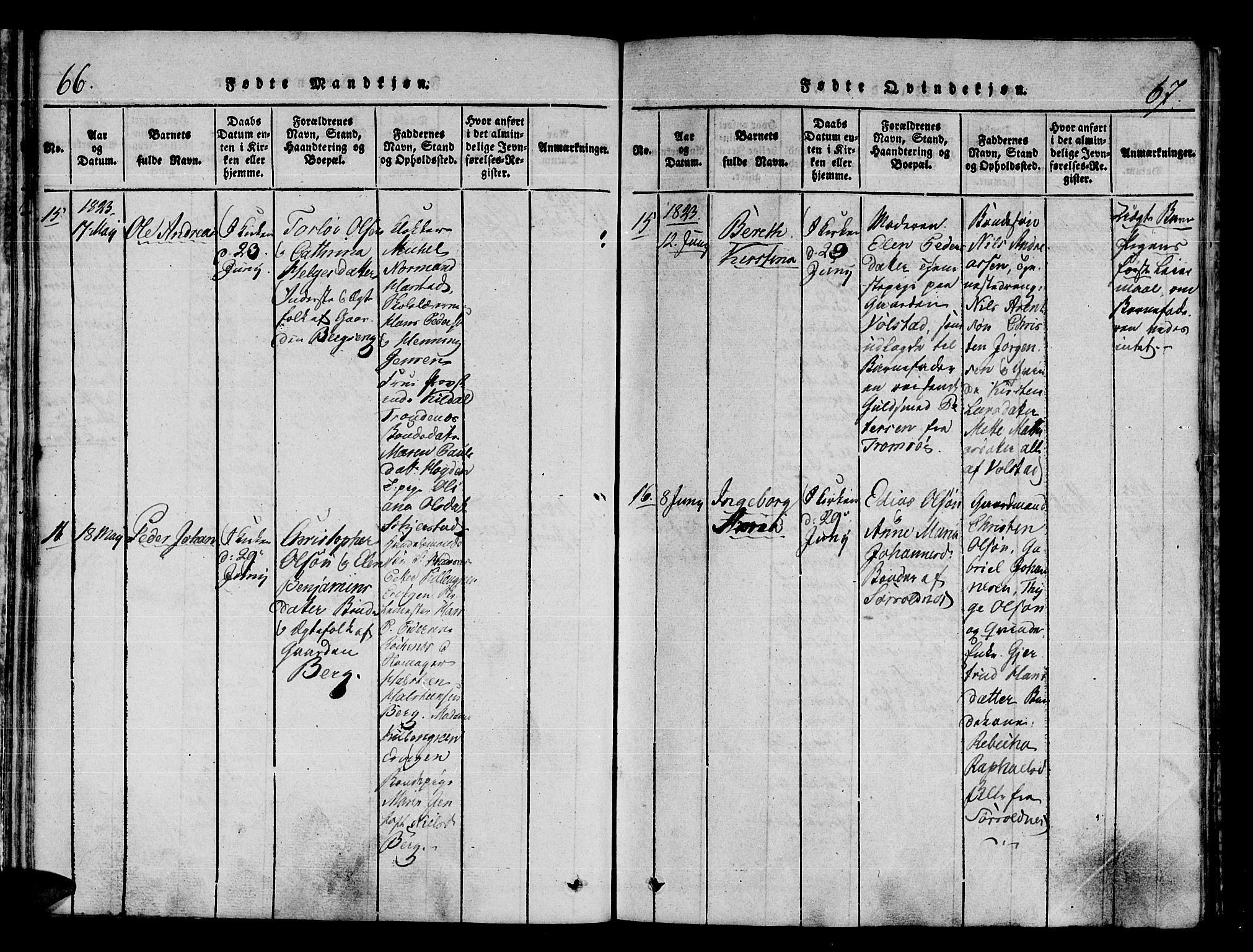 Trondenes sokneprestkontor, SATØ/S-1319/H/Ha/L0006kirke: Parish register (official) no. 6, 1821-1827, p. 66-67