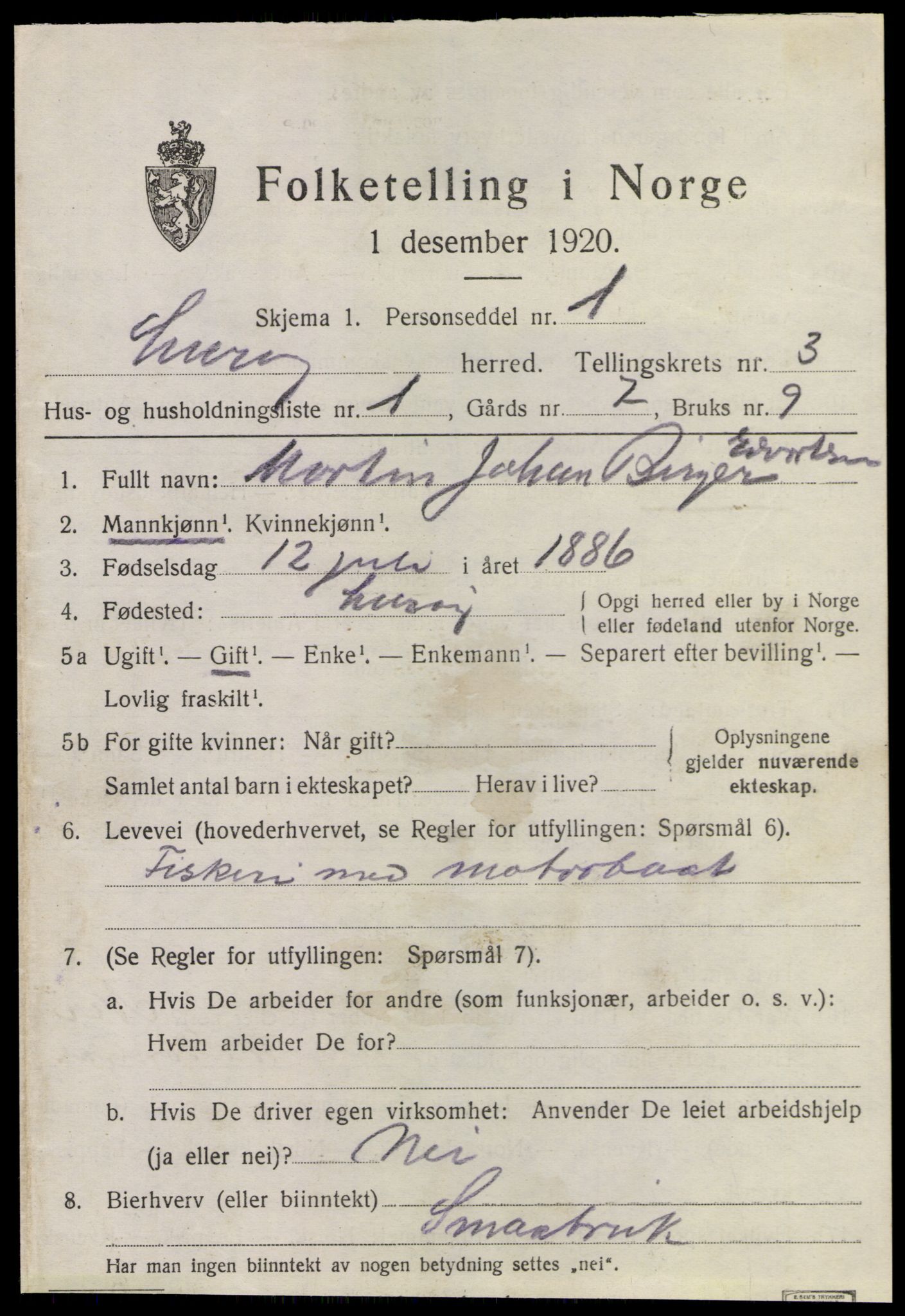 SAT, 1920 census for Lurøy, 1920, p. 1805