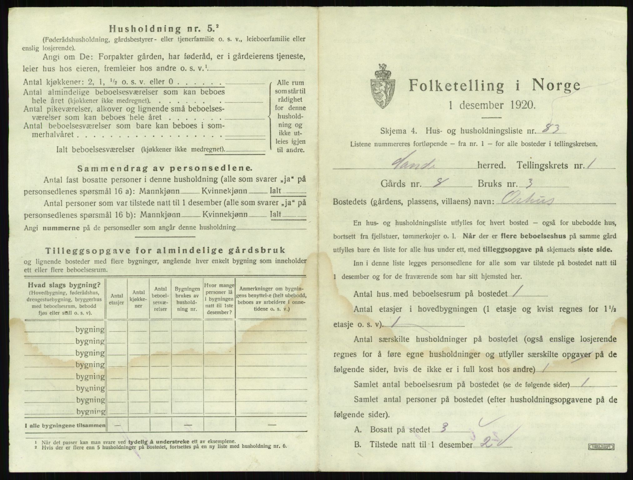 SAKO, 1920 census for Sande, 1920, p. 203