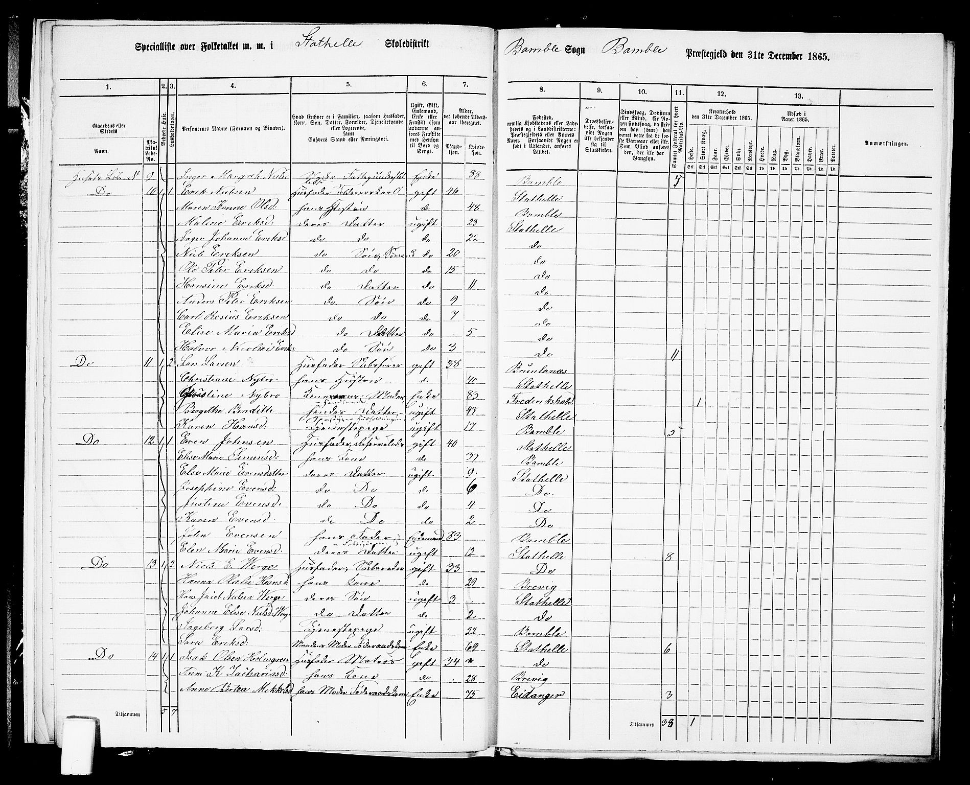 RA, 1865 census for Bamble, 1865, p. 232