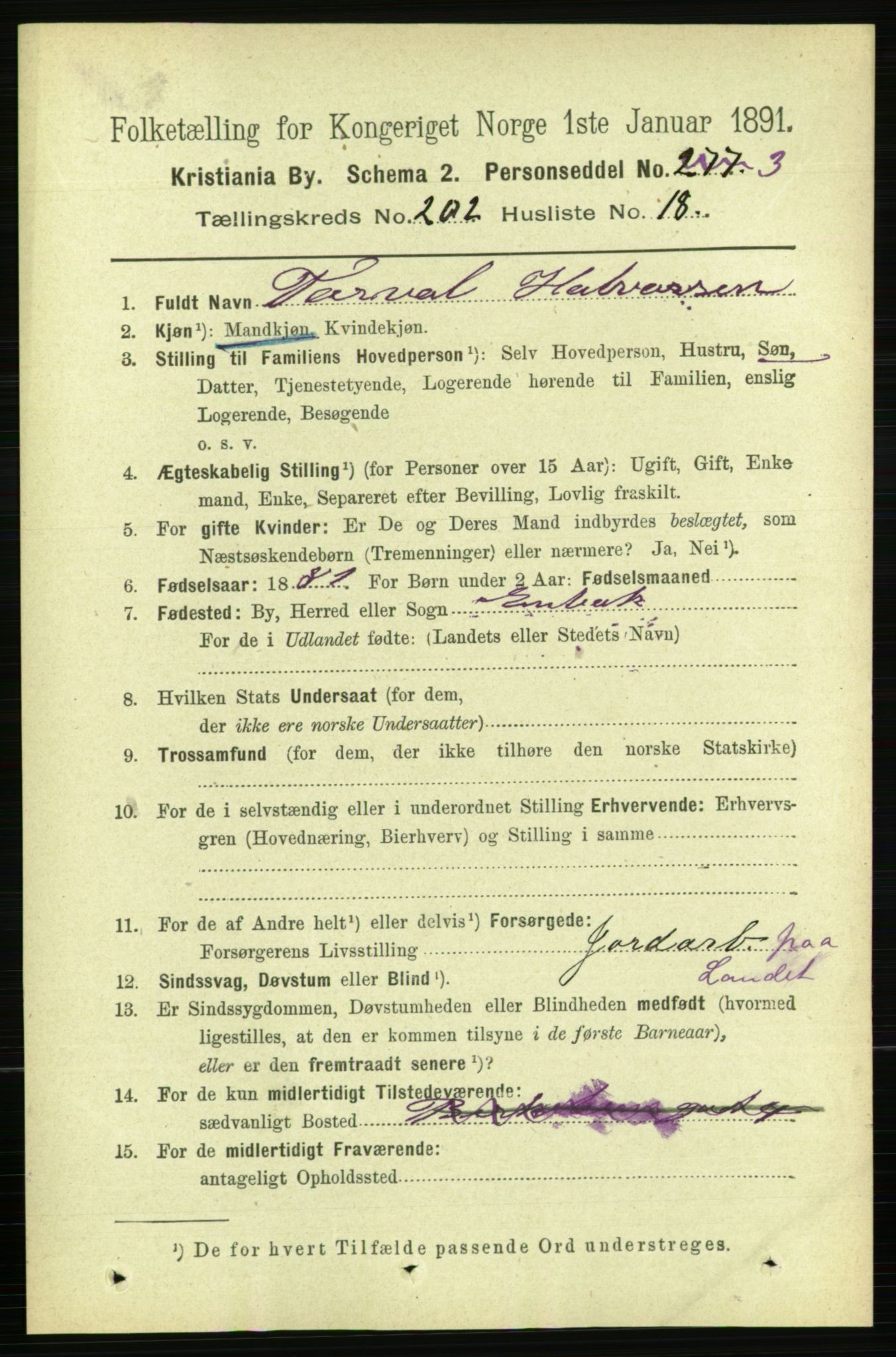 RA, 1891 census for 0301 Kristiania, 1891, p. 121801