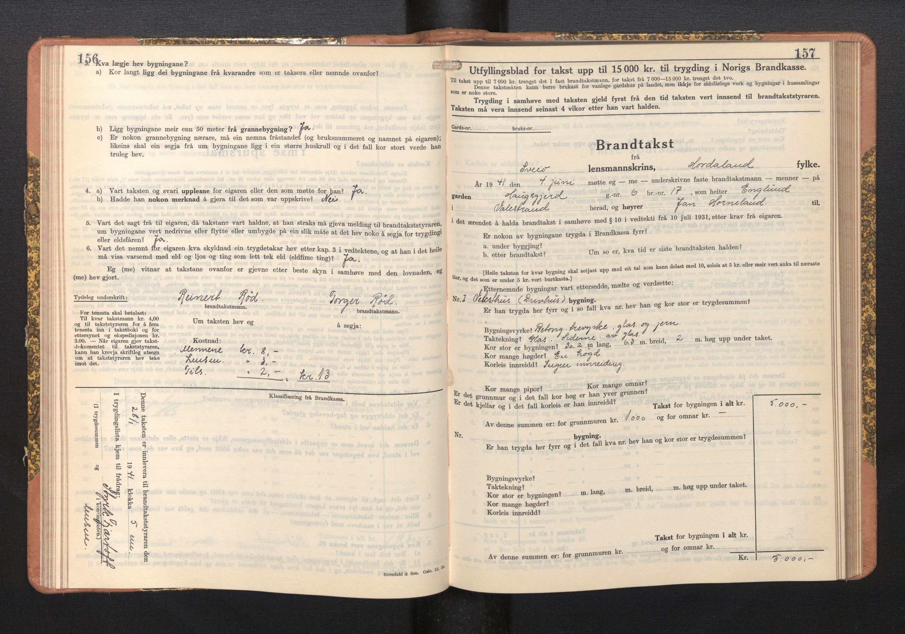 Lensmannen i Sveio, AV/SAB-A-35301/0012/L0009: Branntakstprotokoll, skjematakst, 1939-1949, p. 156-157