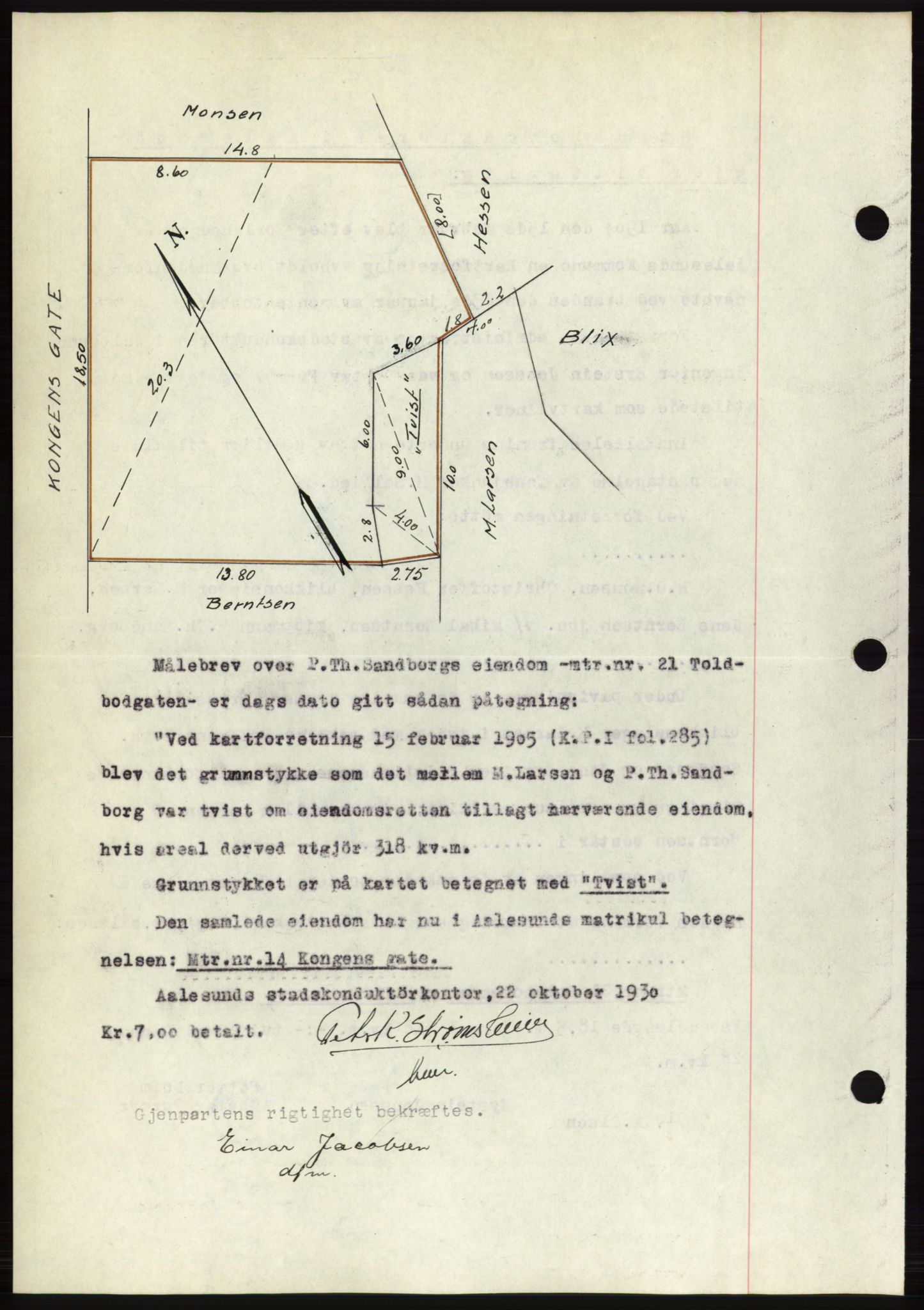 Ålesund byfogd, AV/SAT-A-4384: Mortgage book no. 26, 1930-1930, Deed date: 28.10.1930