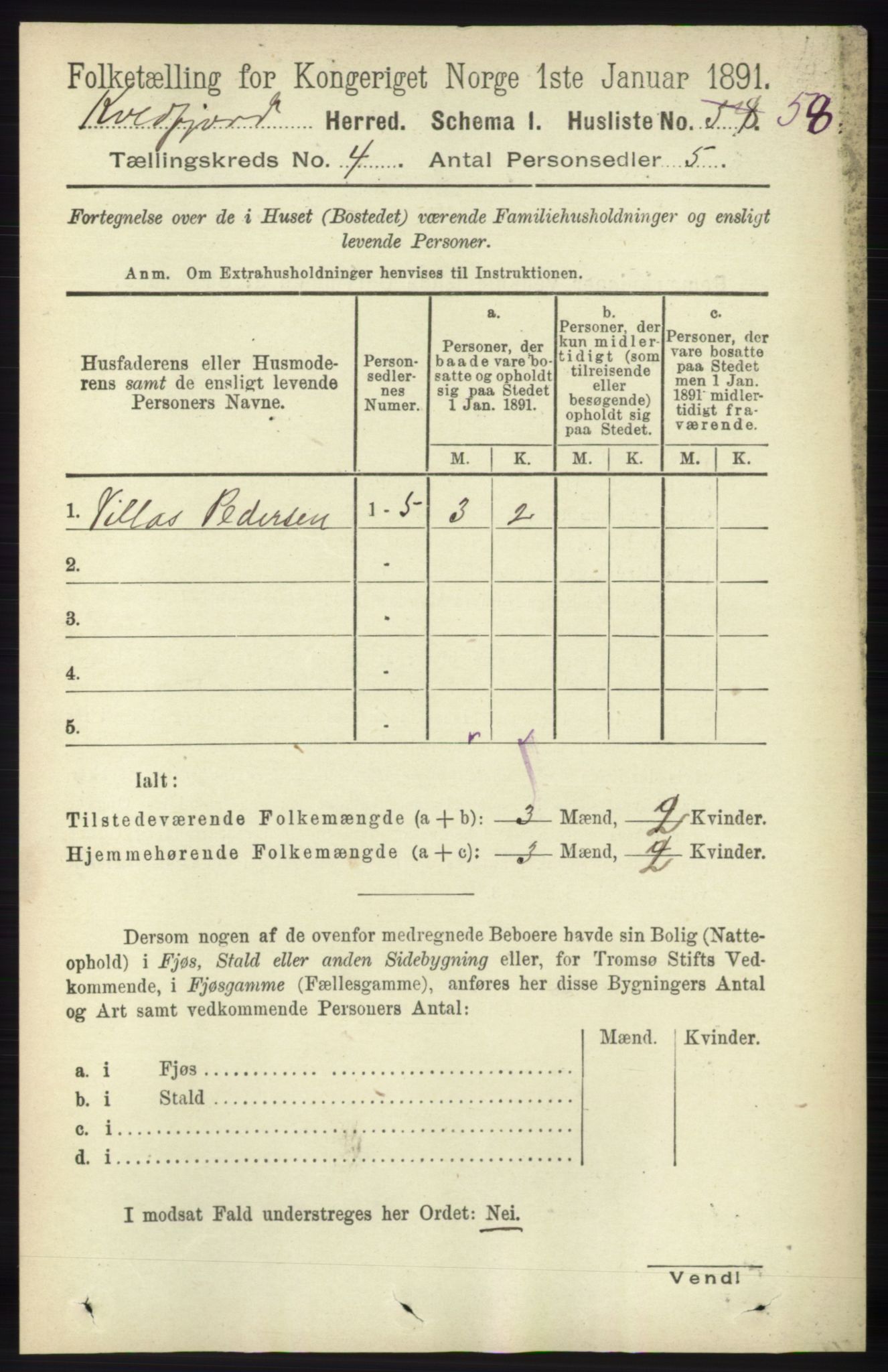 RA, 1891 census for 1911 Kvæfjord, 1891, p. 1807