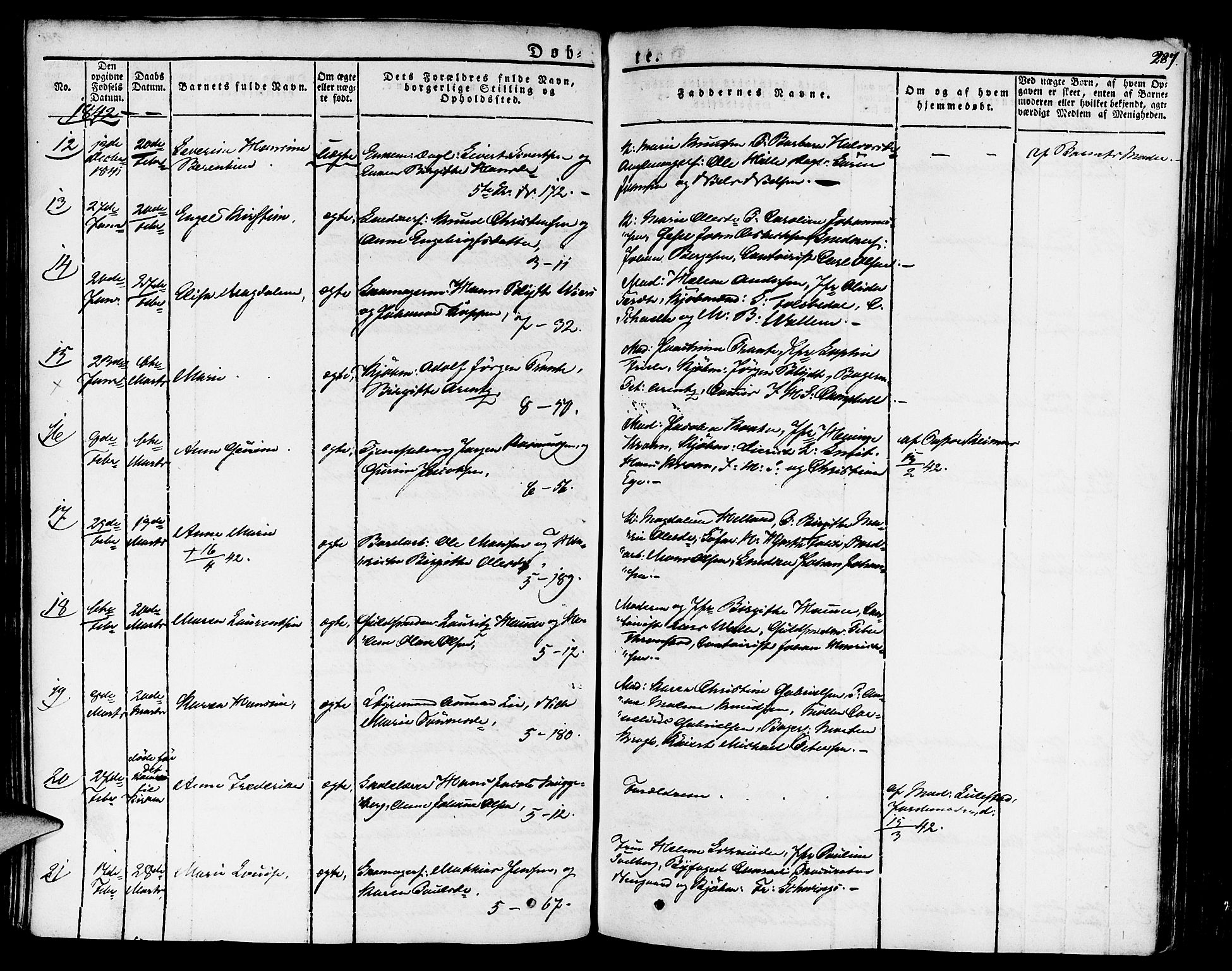 Nykirken Sokneprestembete, AV/SAB-A-77101/H/Haa/L0012: Parish register (official) no. A 12, 1821-1844, p. 287