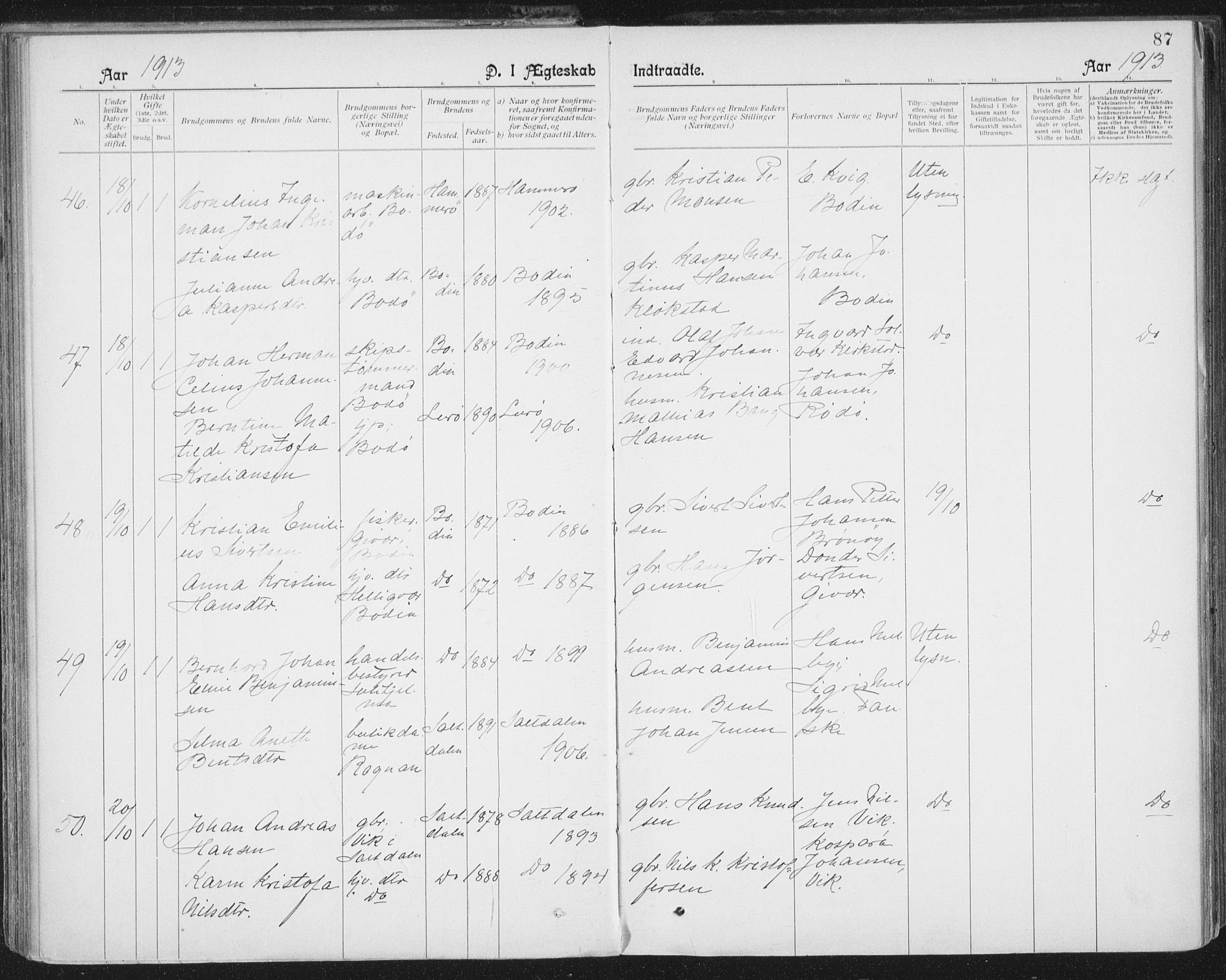 Ministerialprotokoller, klokkerbøker og fødselsregistre - Nordland, AV/SAT-A-1459/801/L0012: Parish register (official) no. 801A12, 1900-1916, p. 87