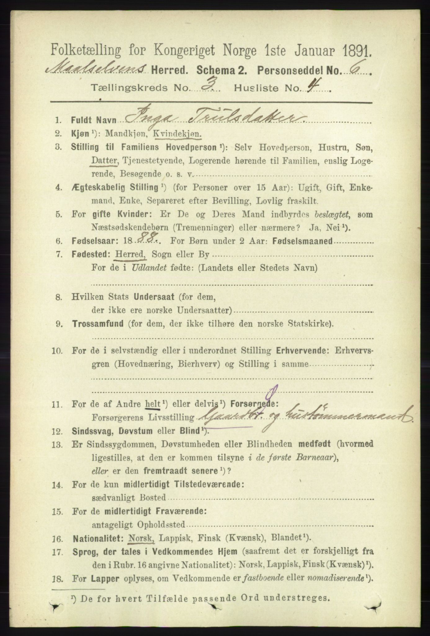 RA, 1891 census for 1924 Målselv, 1891, p. 621
