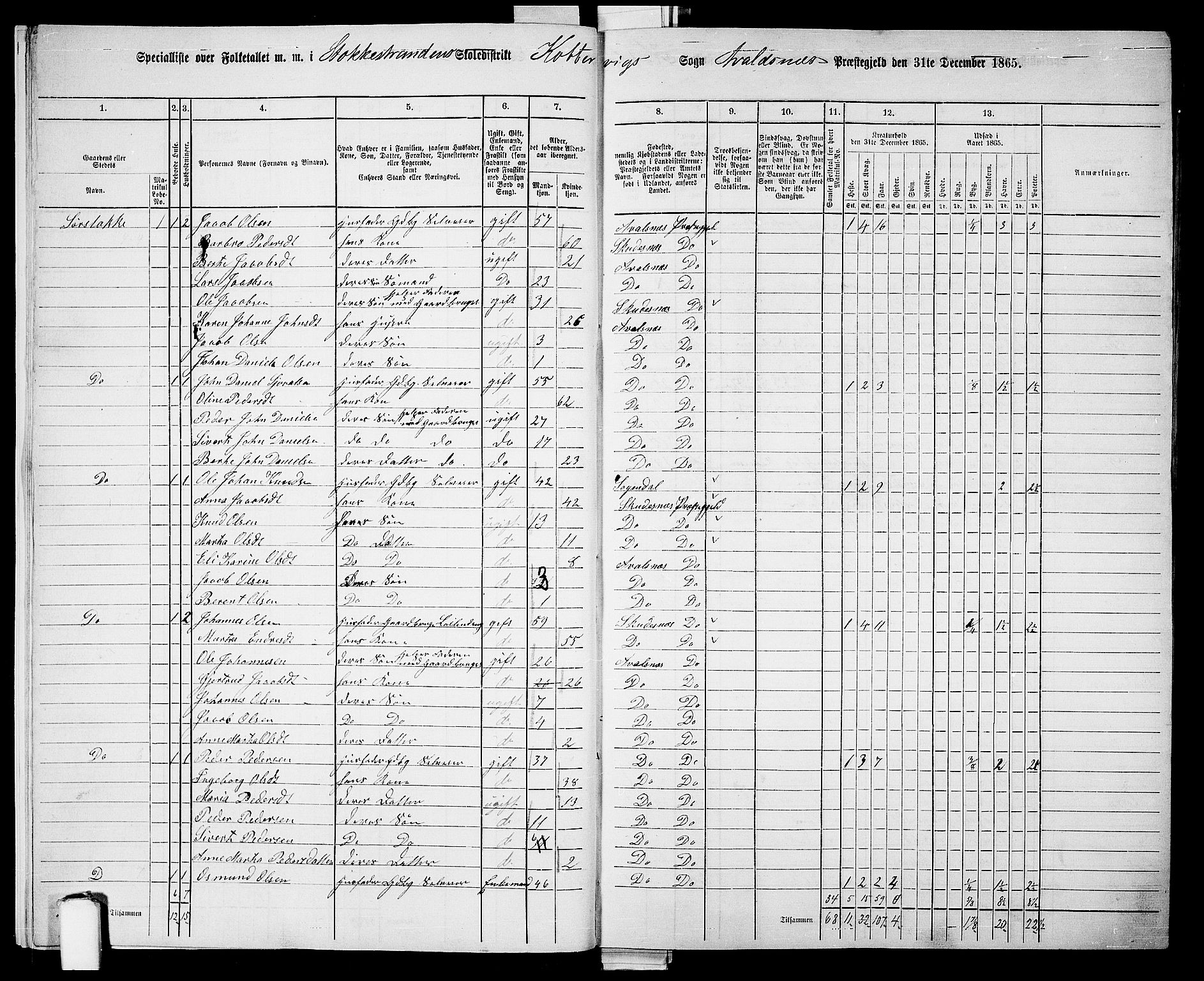 RA, 1865 census for Avaldsnes, 1865, p. 12