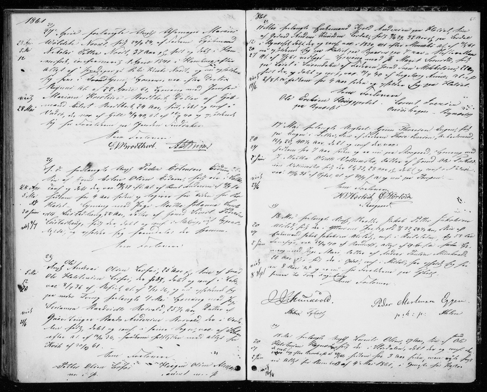 Ministerialprotokoller, klokkerbøker og fødselsregistre - Sør-Trøndelag, SAT/A-1456/606/L0297: Banns register no. 606A12, 1854-1861, p. 67