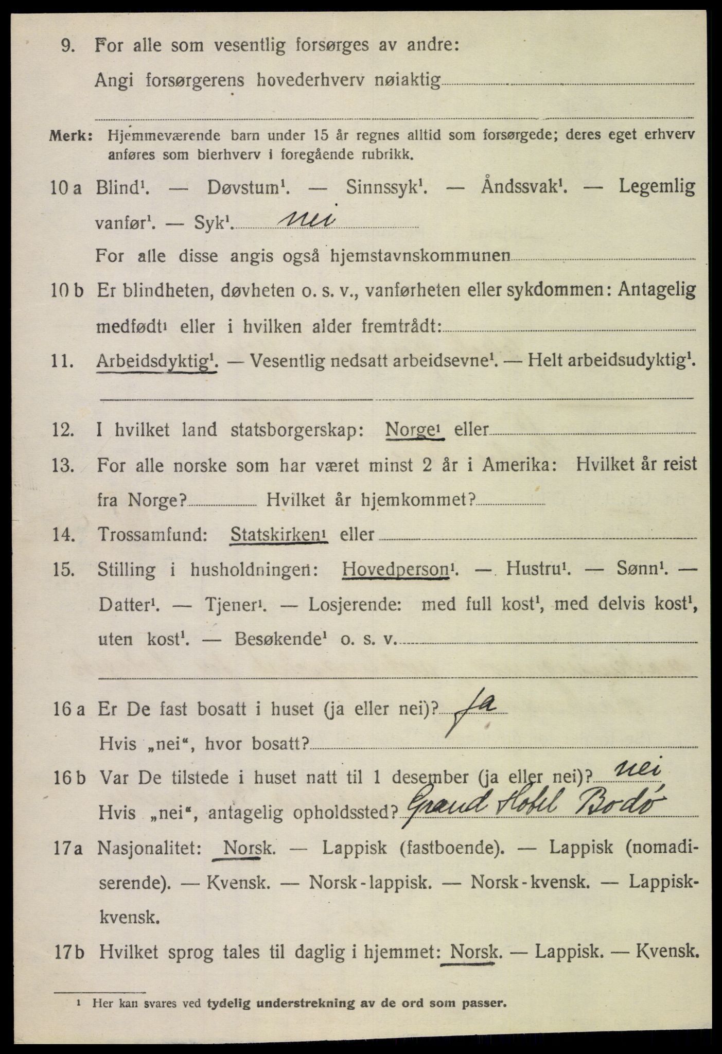 SAT, 1920 census for Fauske, 1920, p. 4167