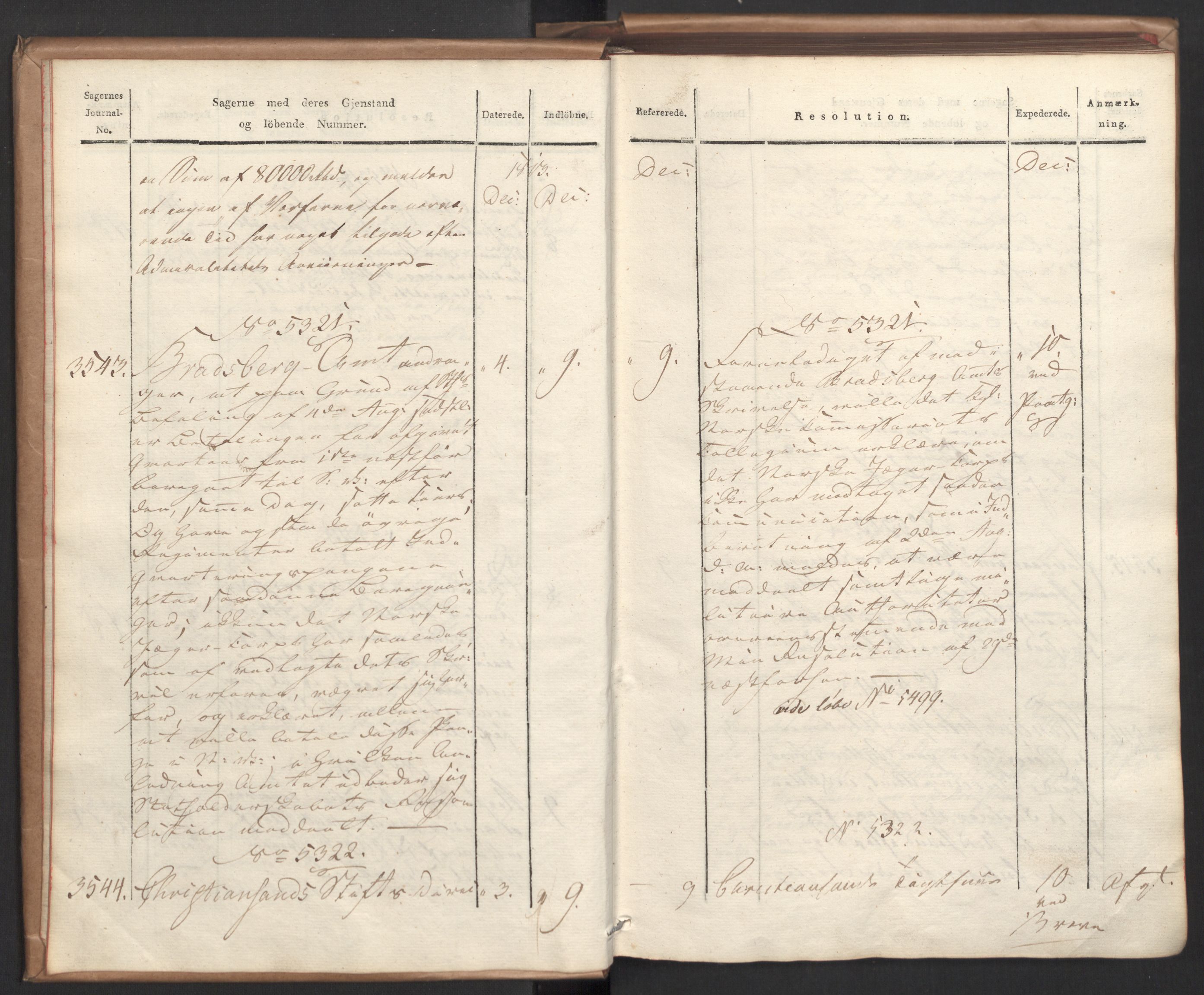 Stattholderembetet 1810-1814, 2. kontor (Kontor B), AV/RA-EA-5432/Ab/L0009: Referatprotokoll,  j.nr. 3539-3951,  l.nr. 5315-5800, 1813-1814, p. 5