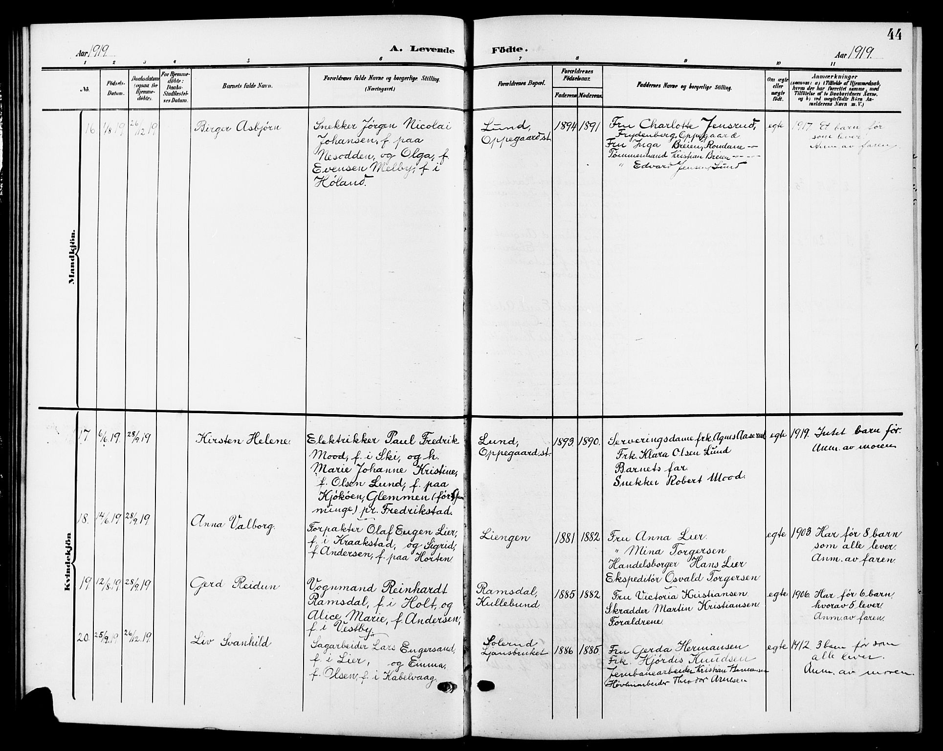 Nesodden prestekontor Kirkebøker, SAO/A-10013/G/Gb/L0001: Parish register (copy) no. II 1, 1905-1924, p. 44