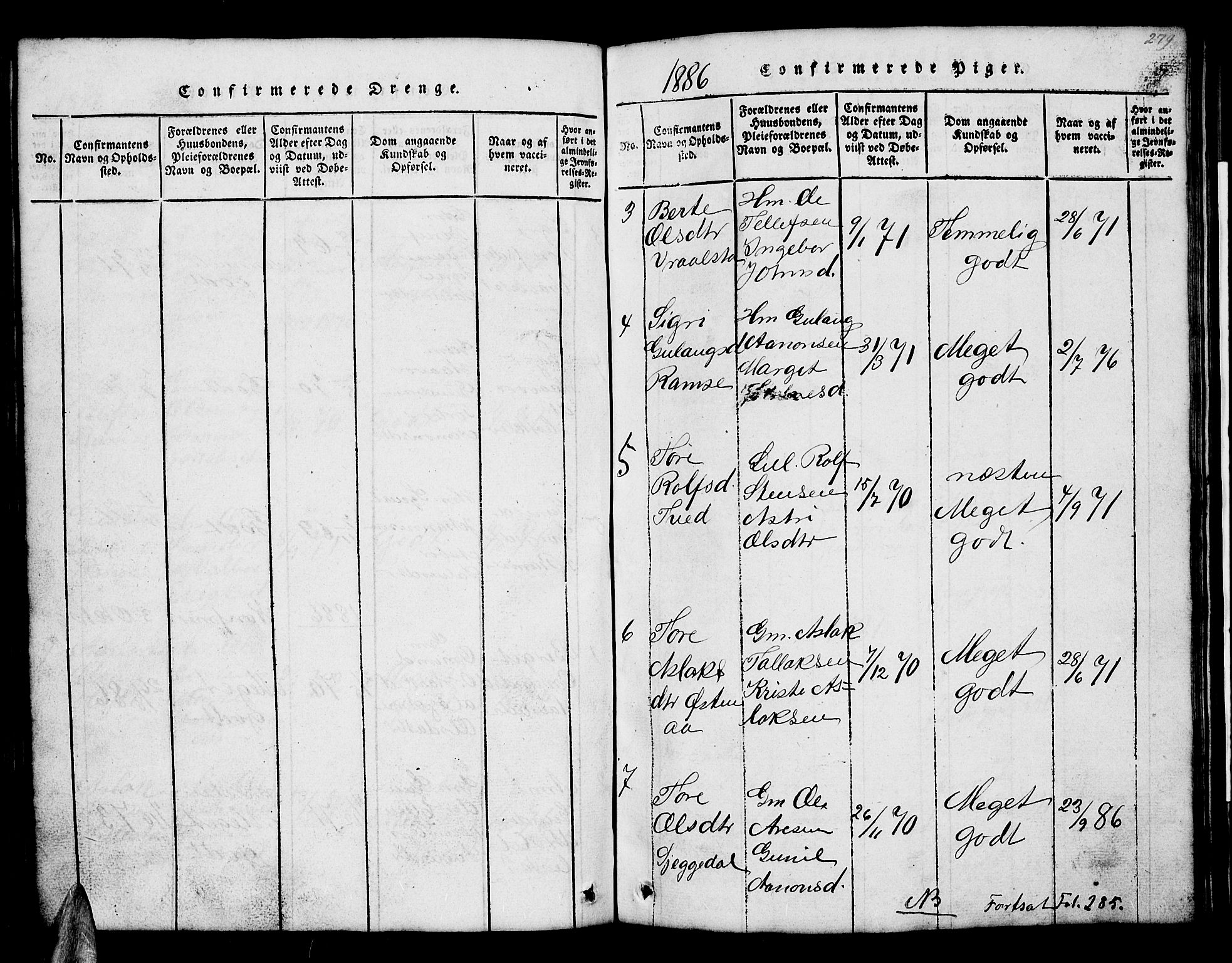 Åmli sokneprestkontor, AV/SAK-1111-0050/F/Fb/Fbb/L0001: Parish register (copy) no. B 1, 1816-1889, p. 279