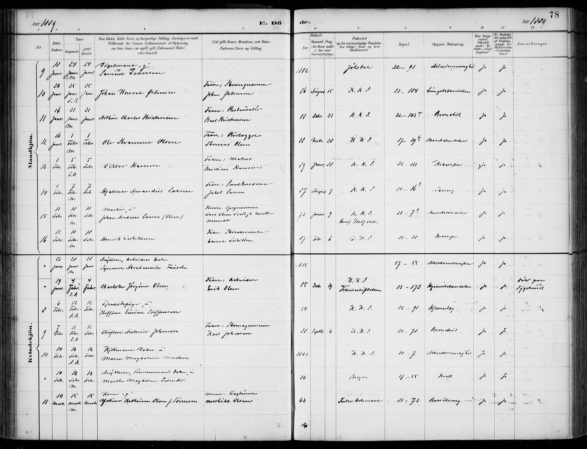 Korskirken sokneprestembete, AV/SAB-A-76101/H/Hab: Parish register (copy) no. E 4, 1884-1910, p. 78