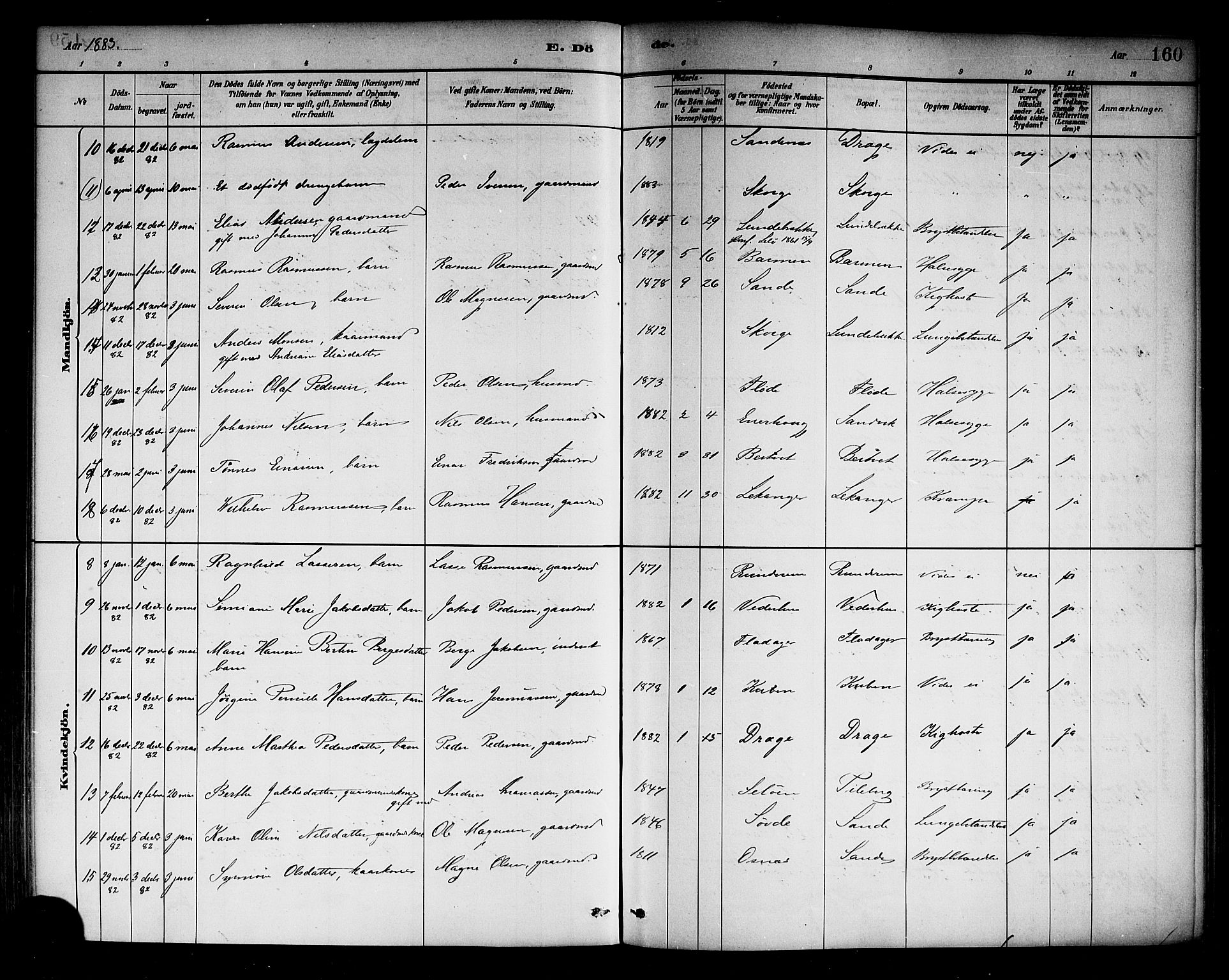 Selje sokneprestembete, AV/SAB-A-99938/H/Ha/Haa/Haab: Parish register (official) no. B 1, 1881-1890, p. 160