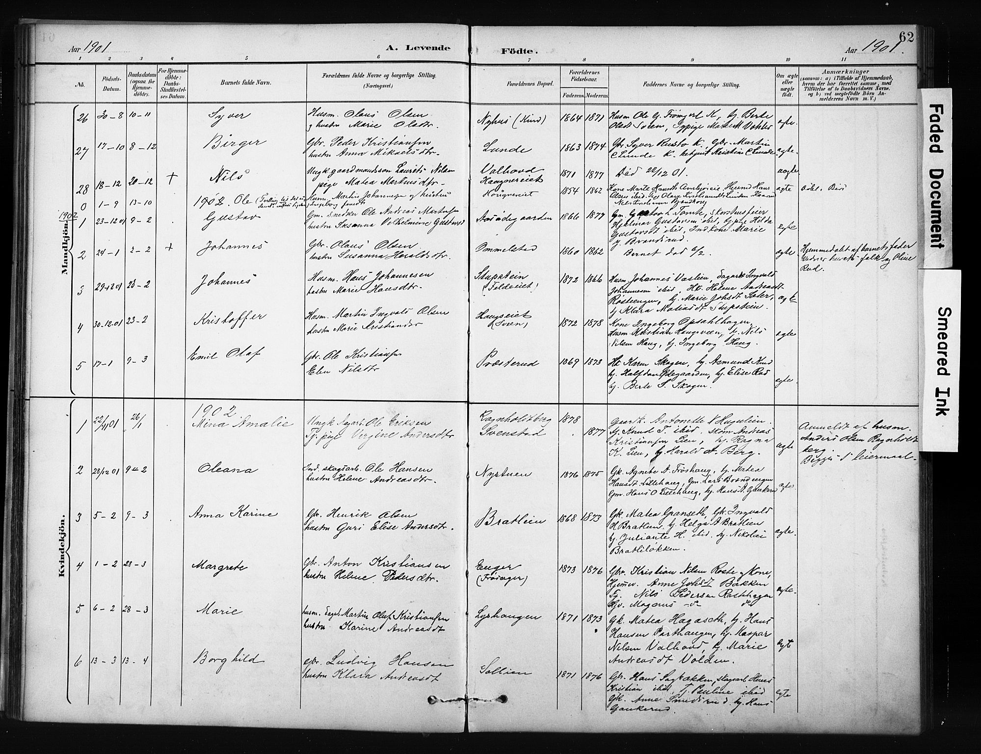Nordre Land prestekontor, SAH/PREST-124/H/Ha/Hab/L0012: Parish register (copy) no. 12, 1891-1909, p. 62