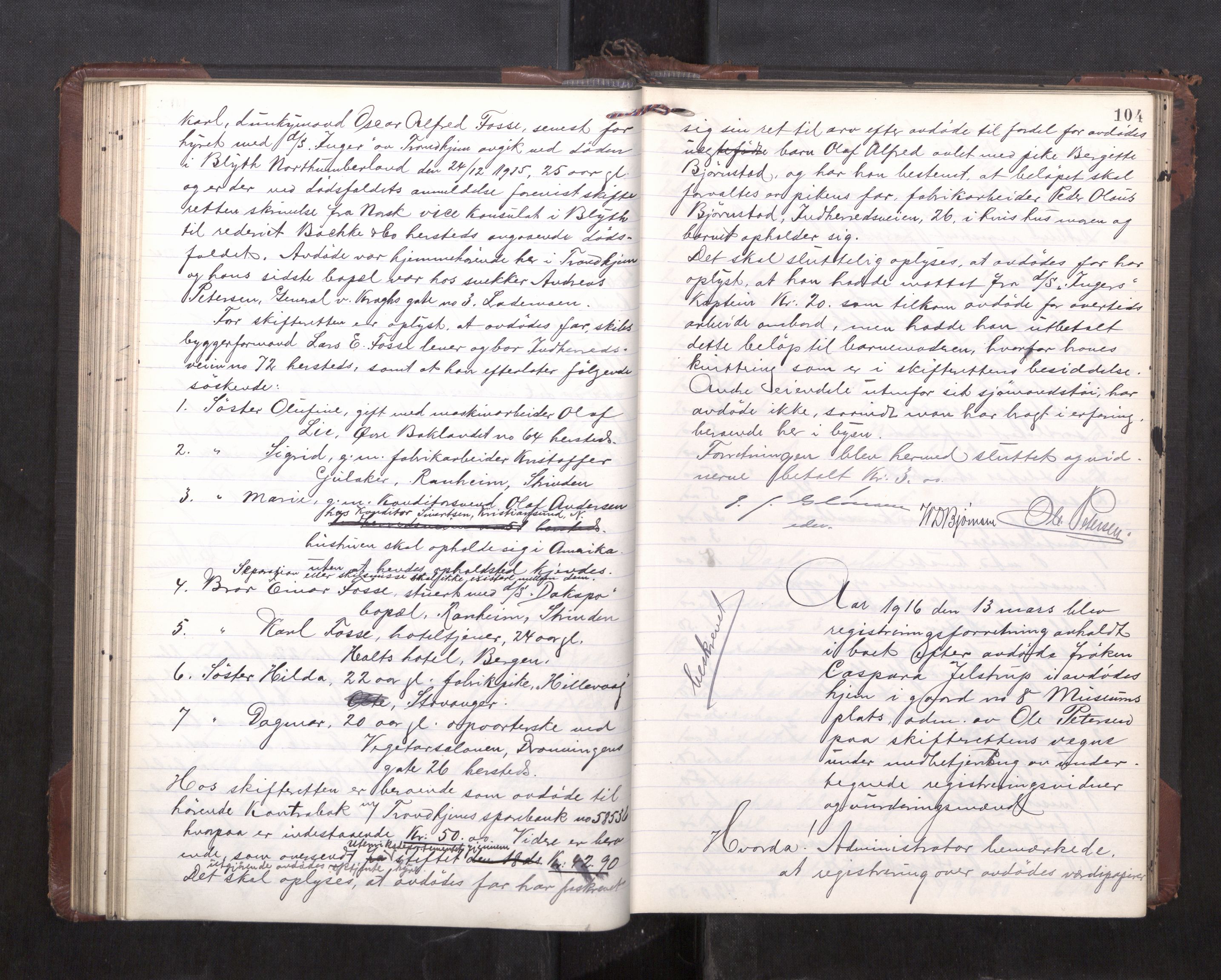 Trondheim byfogd, AV/SAT-A-0003/1/3/3C/L0036: Skifteregistreringsprotokoll - 14/4-24/9. (u/ register), 1915-1918, p. 104