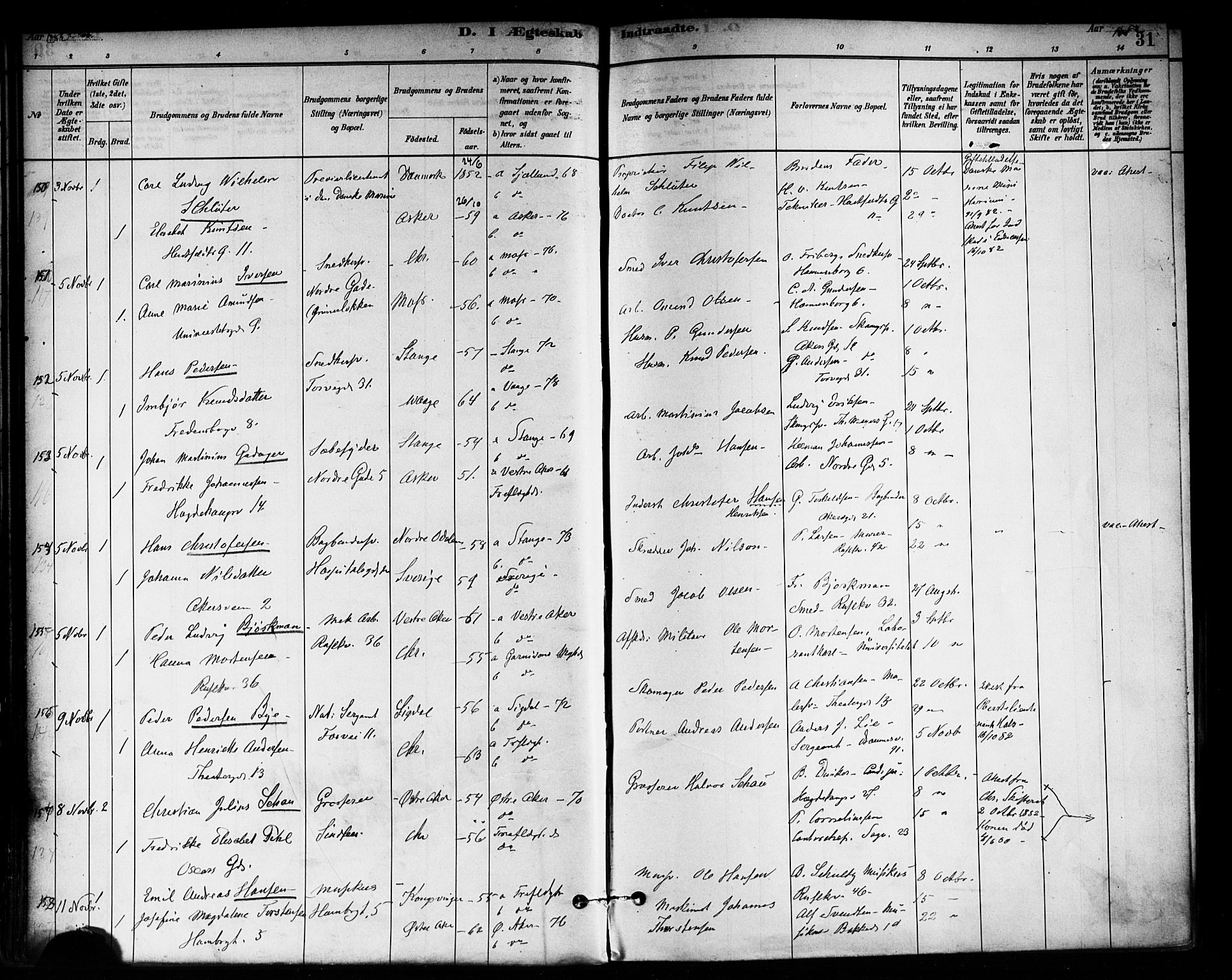 Trefoldighet prestekontor Kirkebøker, SAO/A-10882/F/Fc/L0003: Parish register (official) no. III 3, 1881-1891, p. 31