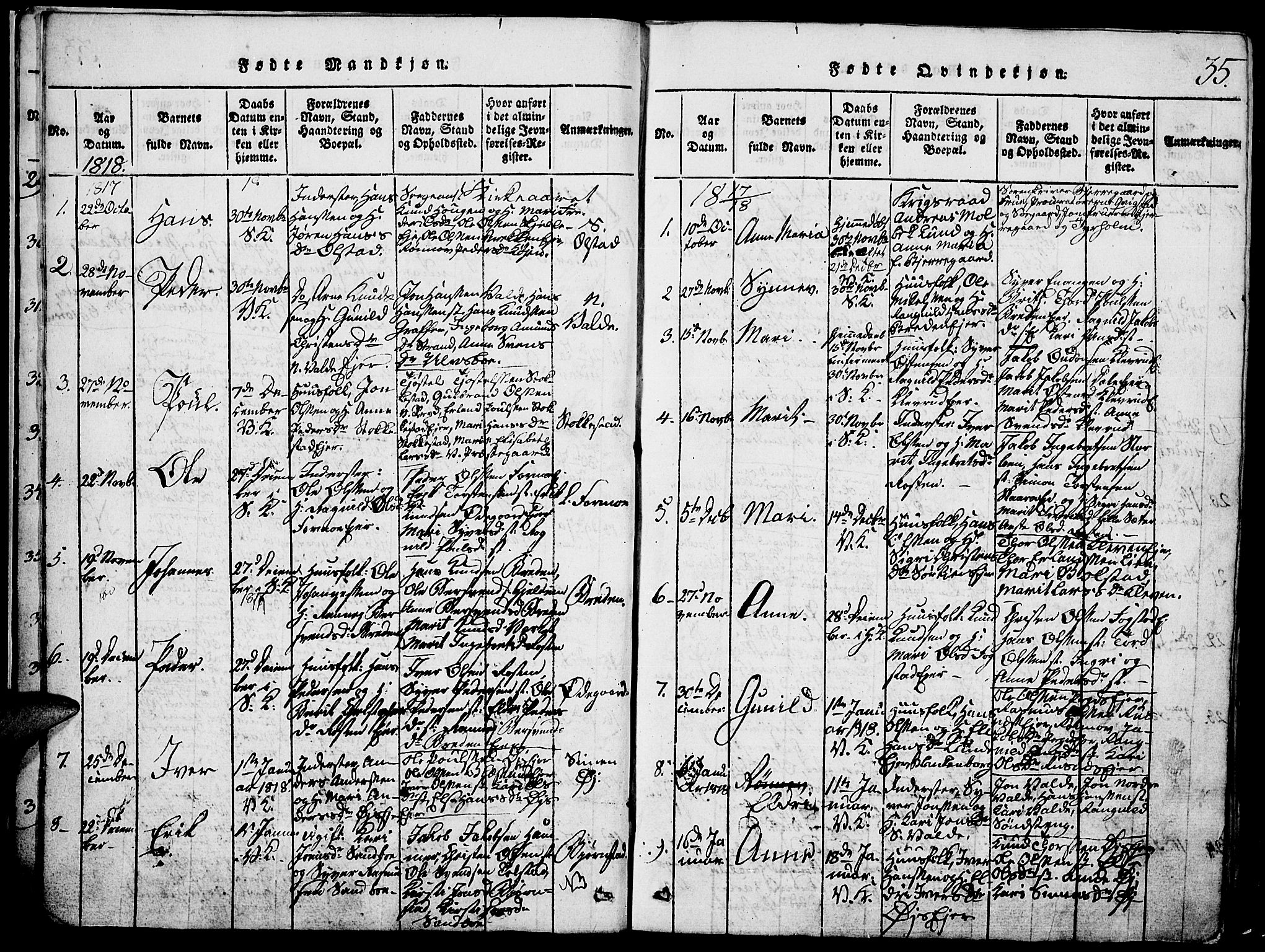 Vågå prestekontor, SAH/PREST-076/H/Ha/Hab/L0001: Parish register (copy) no. 1, 1815-1827, p. 34-35
