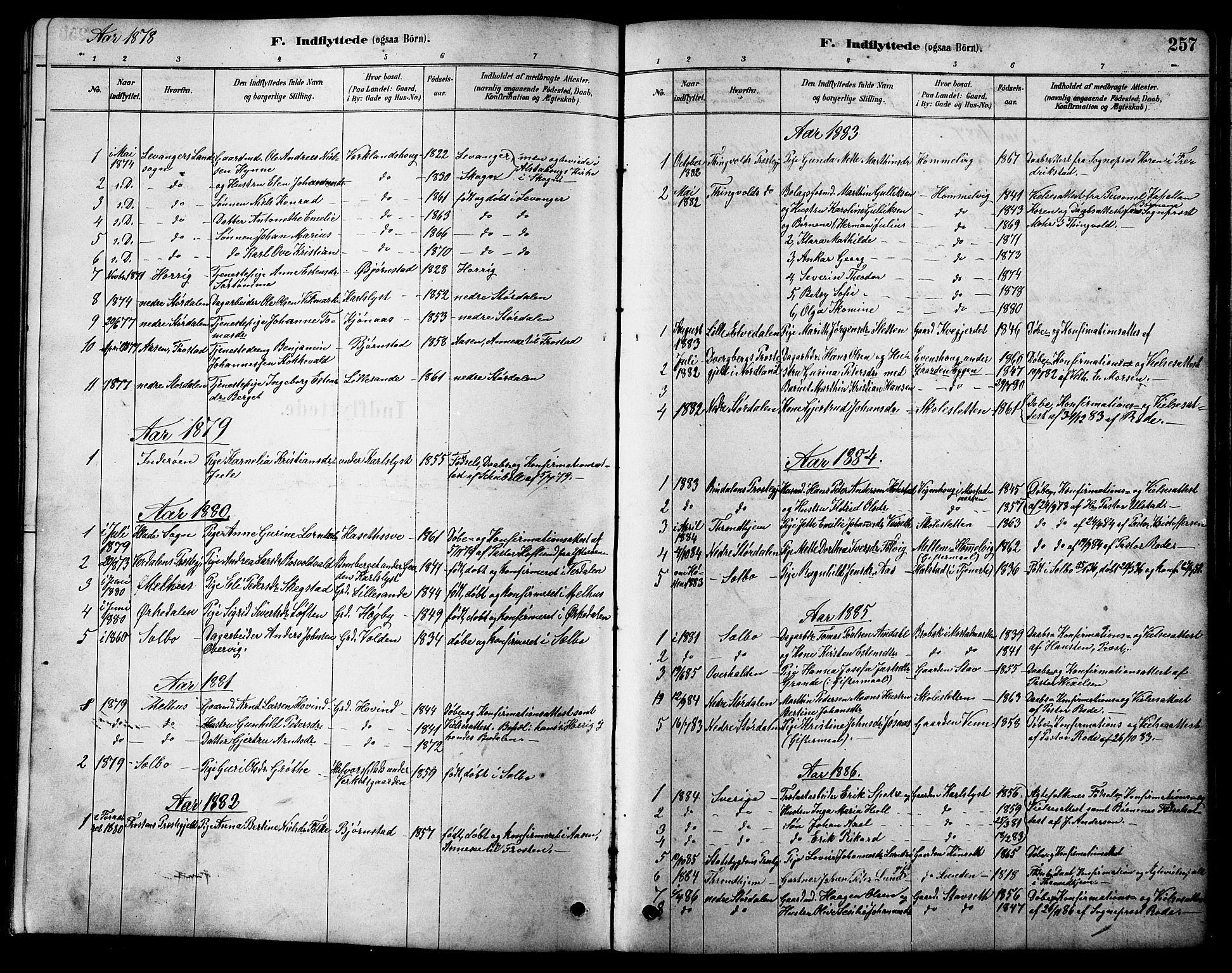 Ministerialprotokoller, klokkerbøker og fødselsregistre - Sør-Trøndelag, AV/SAT-A-1456/616/L0423: Parish register (copy) no. 616C06, 1878-1903, p. 257