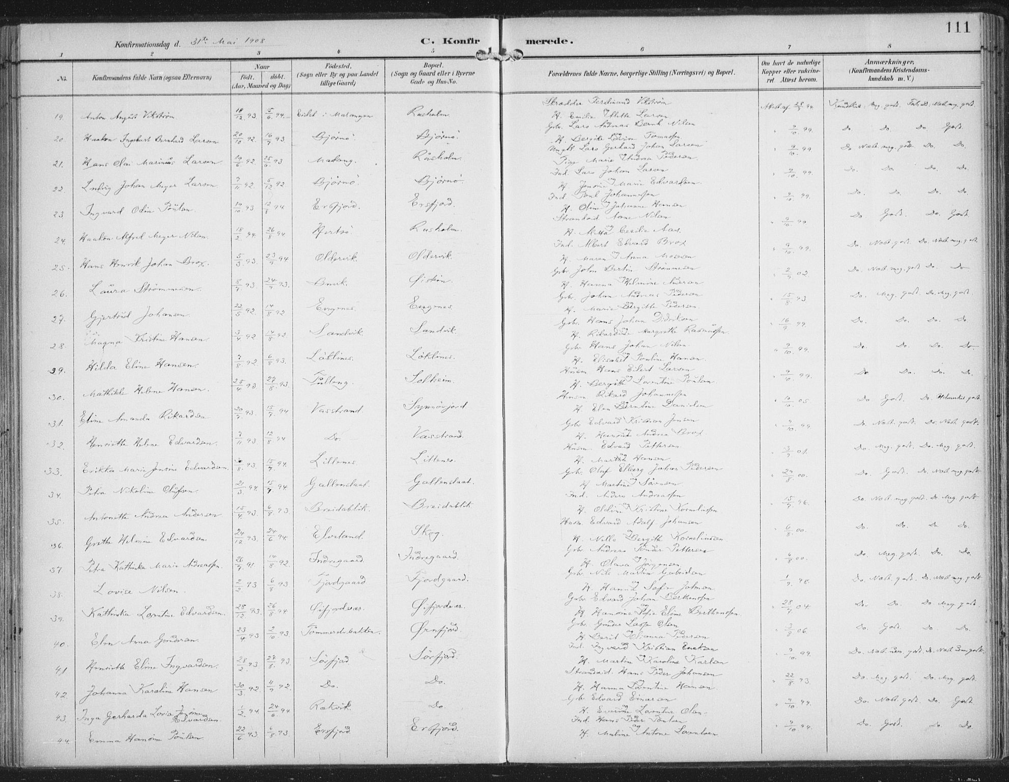 Lenvik sokneprestembete, SATØ/S-1310/H/Ha/Haa/L0015kirke: Parish register (official) no. 15, 1896-1915, p. 111