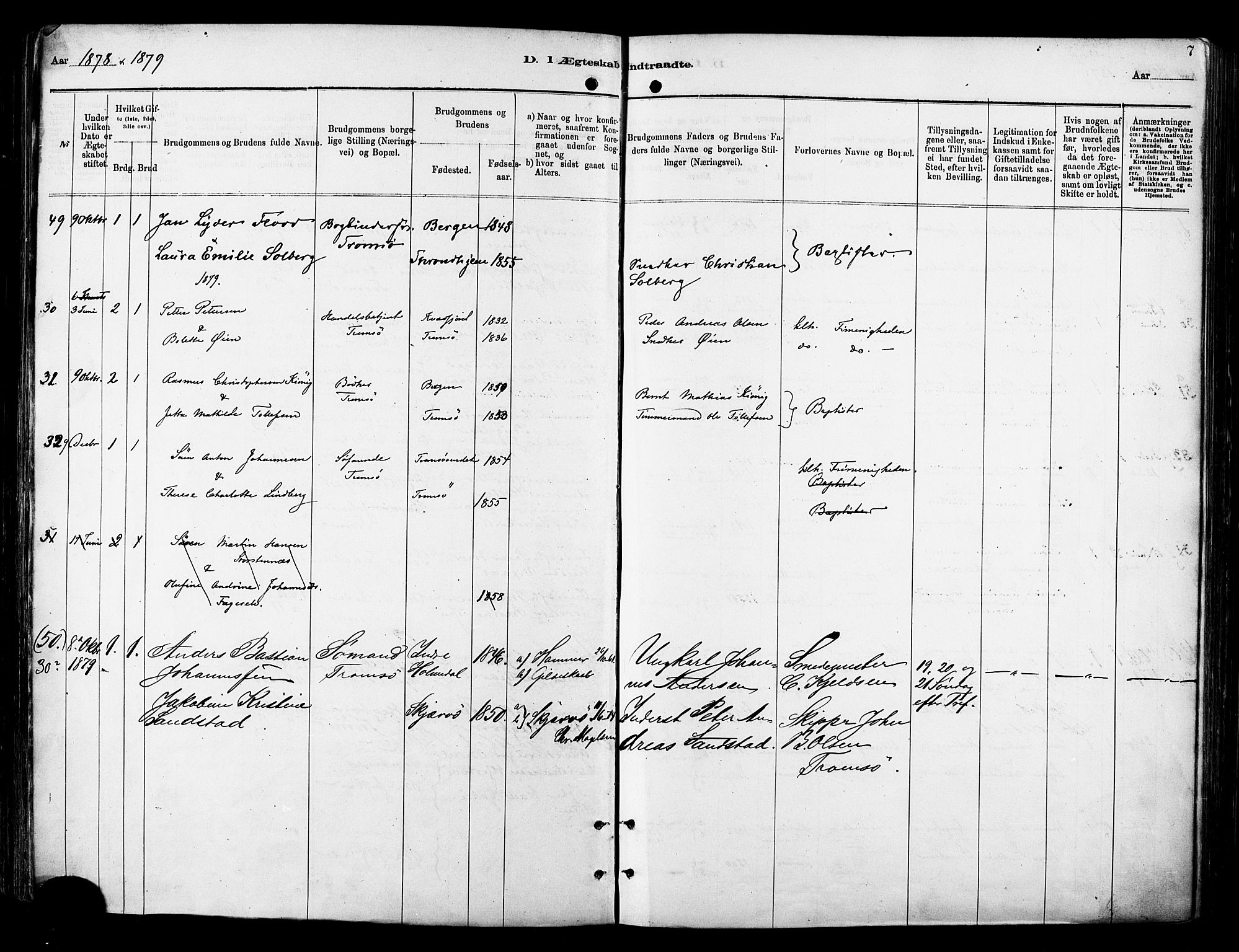 Tromsø sokneprestkontor/stiftsprosti/domprosti, AV/SATØ-S-1343/G/Ga/L0014kirke: Parish register (official) no. 14, 1878-1888, p. 7