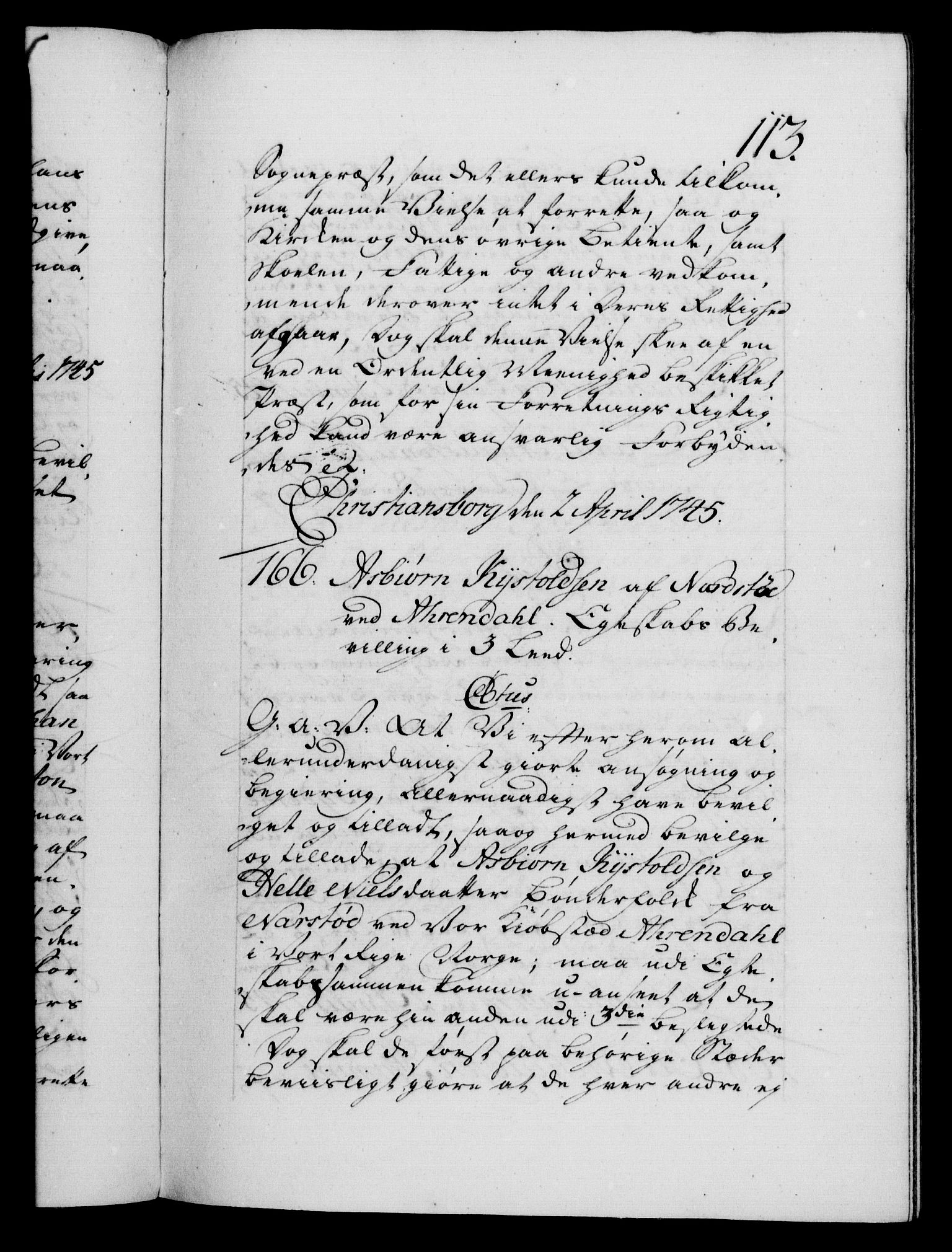 Danske Kanselli 1572-1799, RA/EA-3023/F/Fc/Fca/Fcaa/L0034: Norske registre, 1745-1746, p. 113a