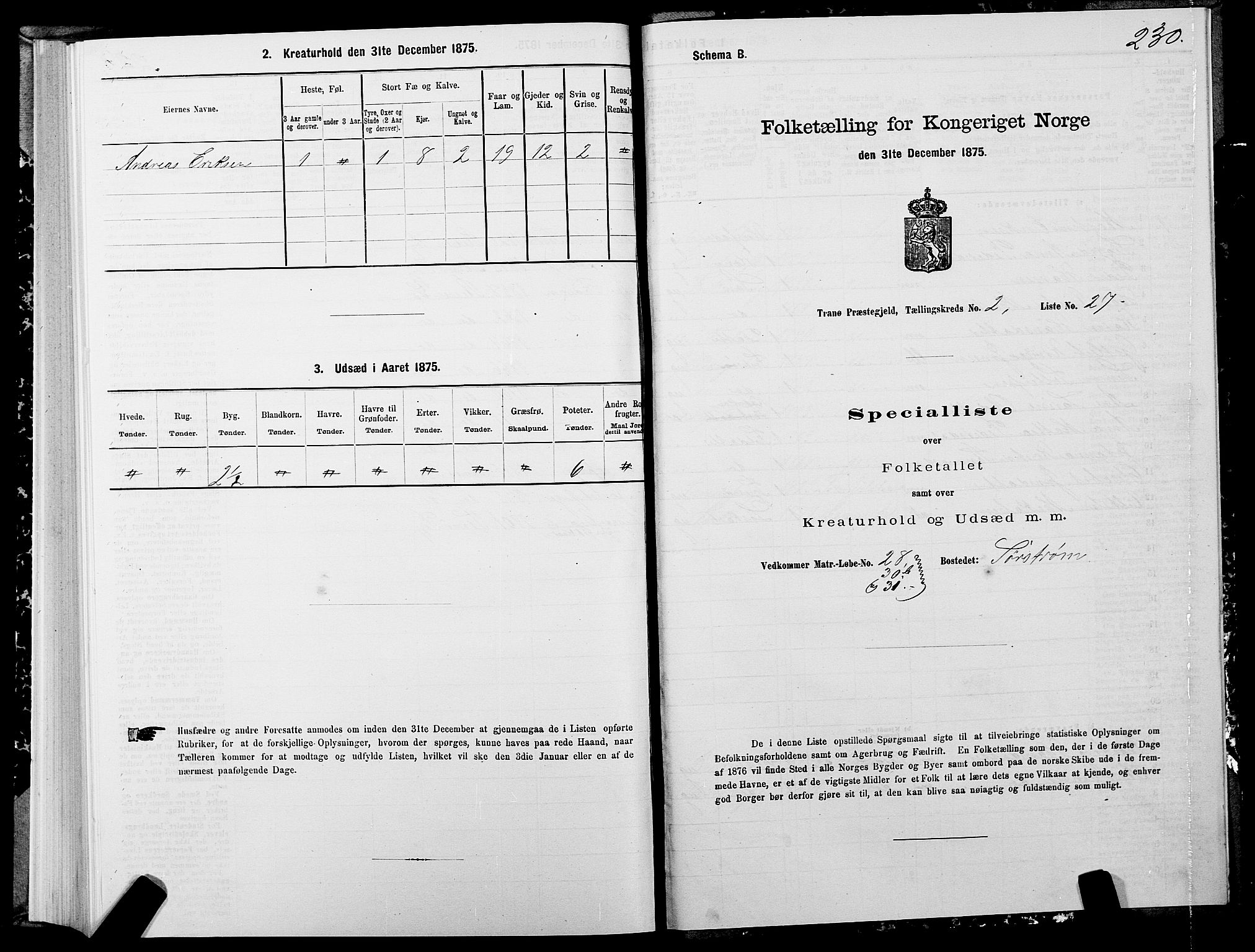 SATØ, 1875 census for 1927P Tranøy, 1875, p. 1230