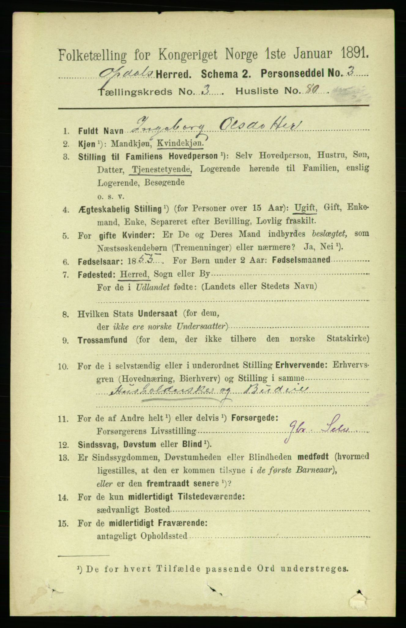 RA, 1891 census for 1634 Oppdal, 1891, p. 1724