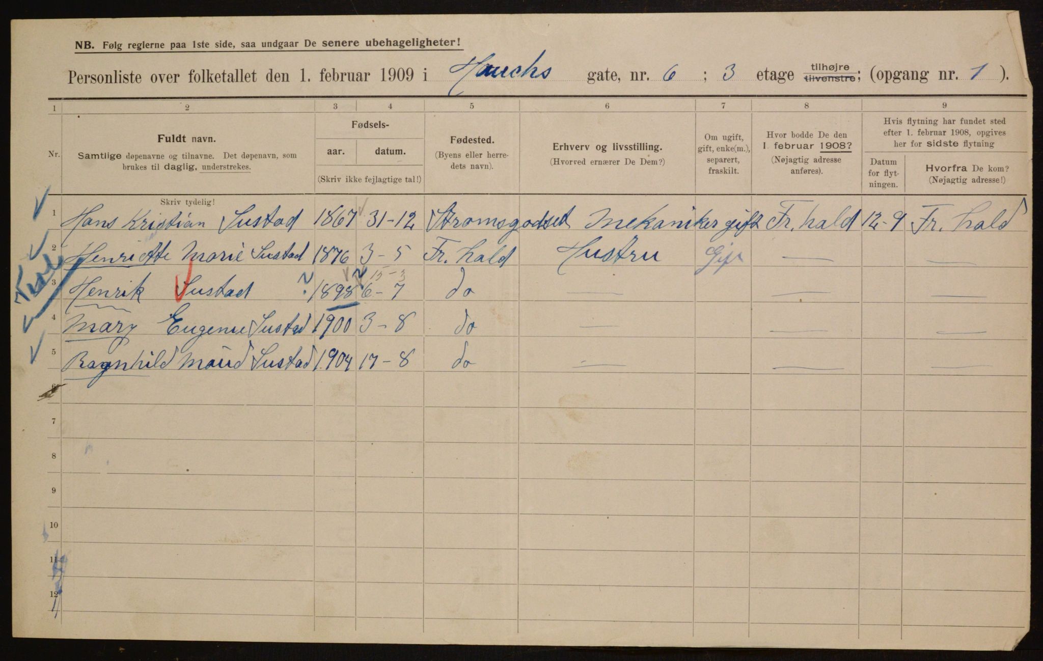 OBA, Municipal Census 1909 for Kristiania, 1909, p. 31893