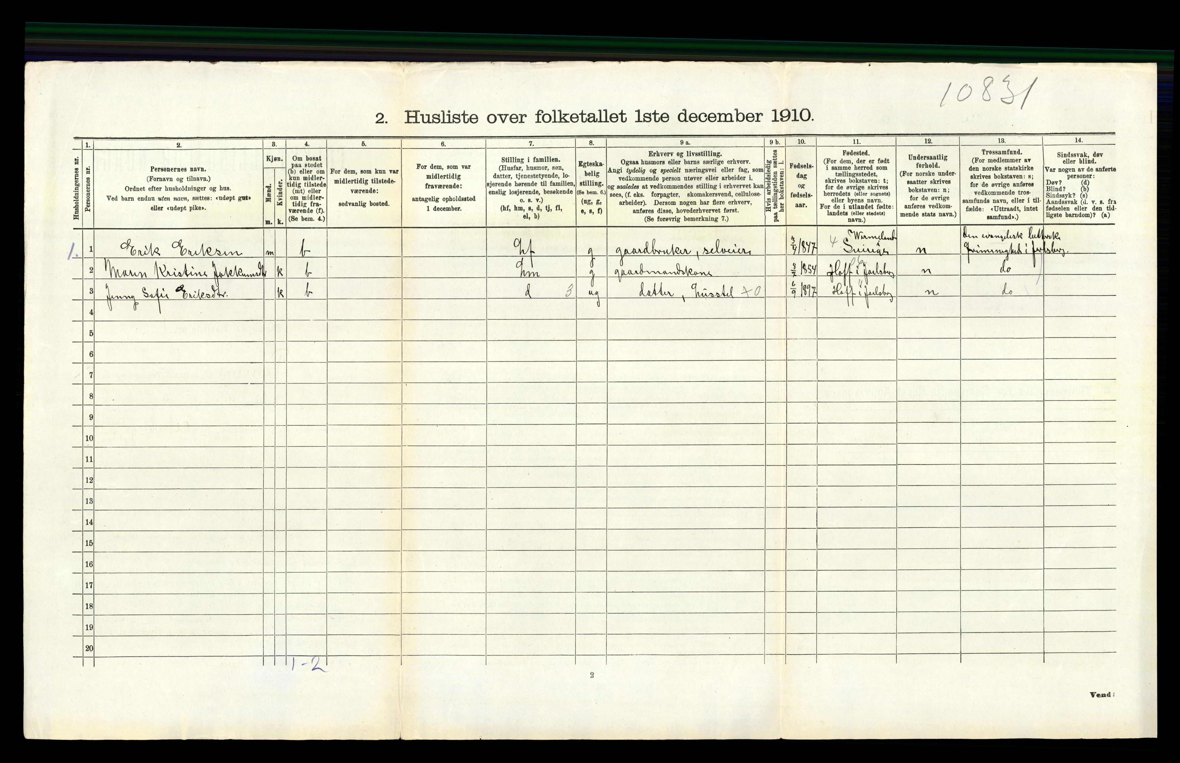 RA, 1910 census for Ramnes, 1910, p. 719