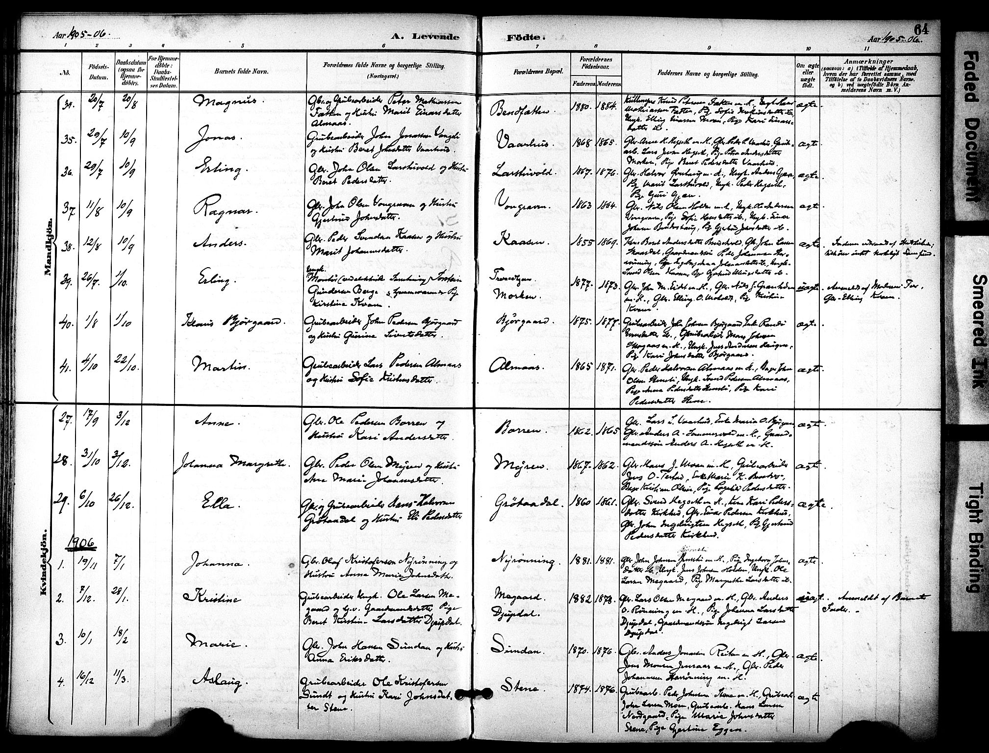 Ministerialprotokoller, klokkerbøker og fødselsregistre - Sør-Trøndelag, SAT/A-1456/686/L0984: Parish register (official) no. 686A02, 1891-1906, p. 64